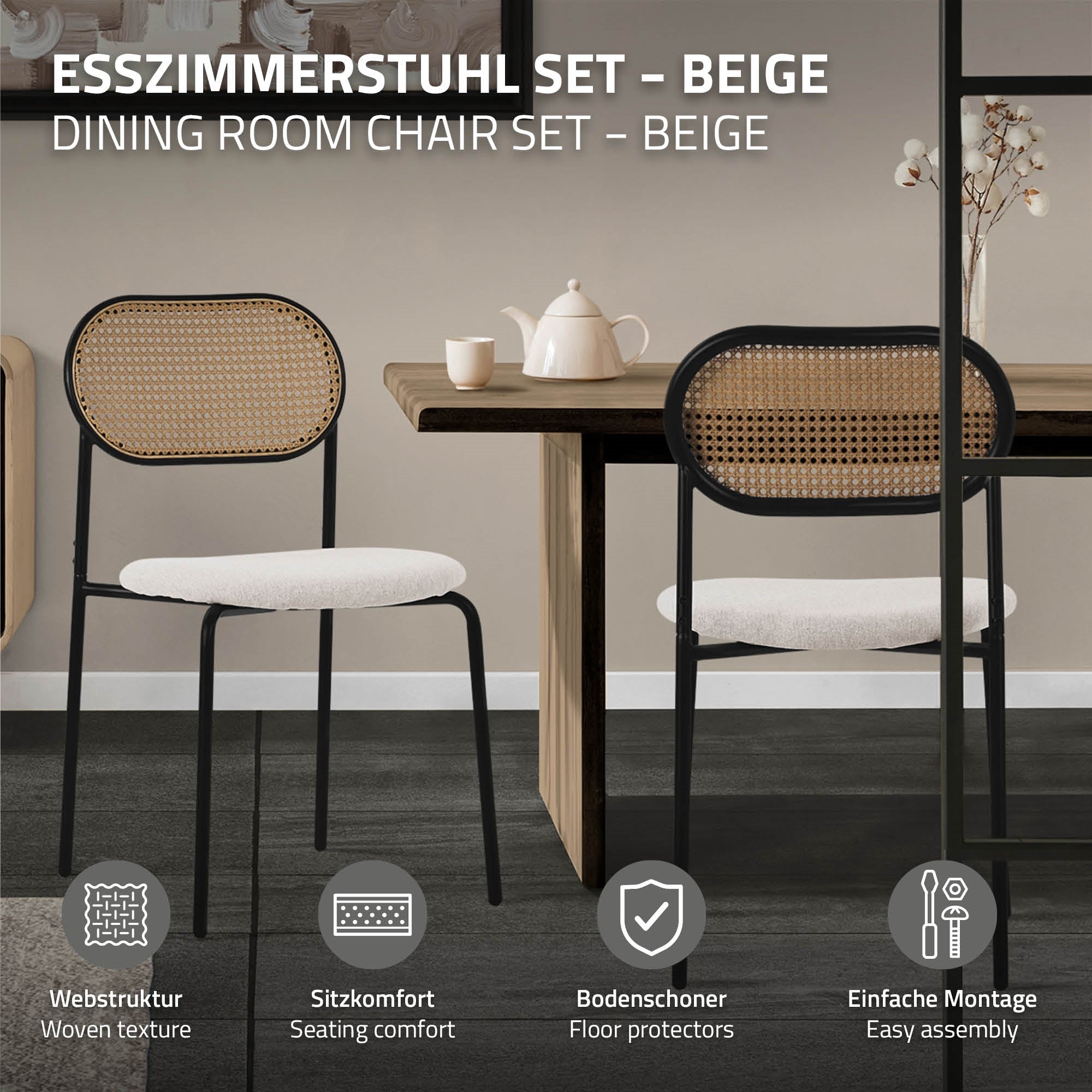 ECD Germany ML-Design chaise salle à manger beige lot 6