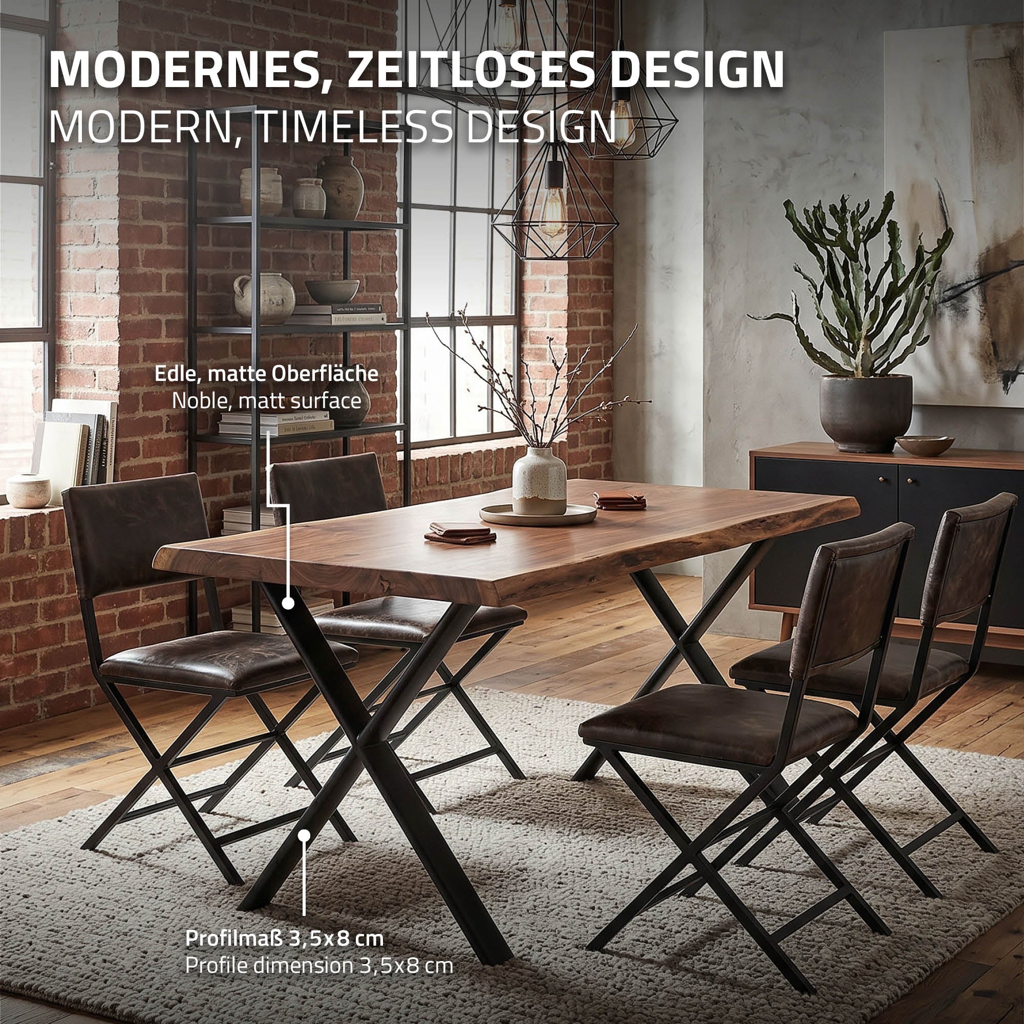 ECD Germany Möbel Pieds de table X 60x72 cm noirs acier lot de 2