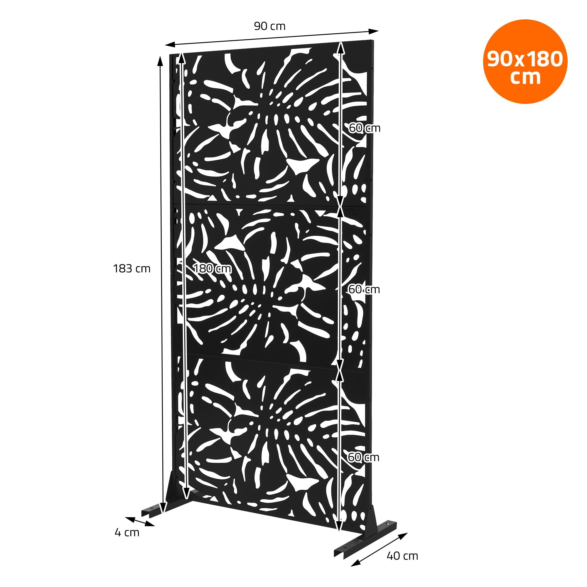 ECD Germany Roma paravent métal noir 90x180 cm 3 panneaux