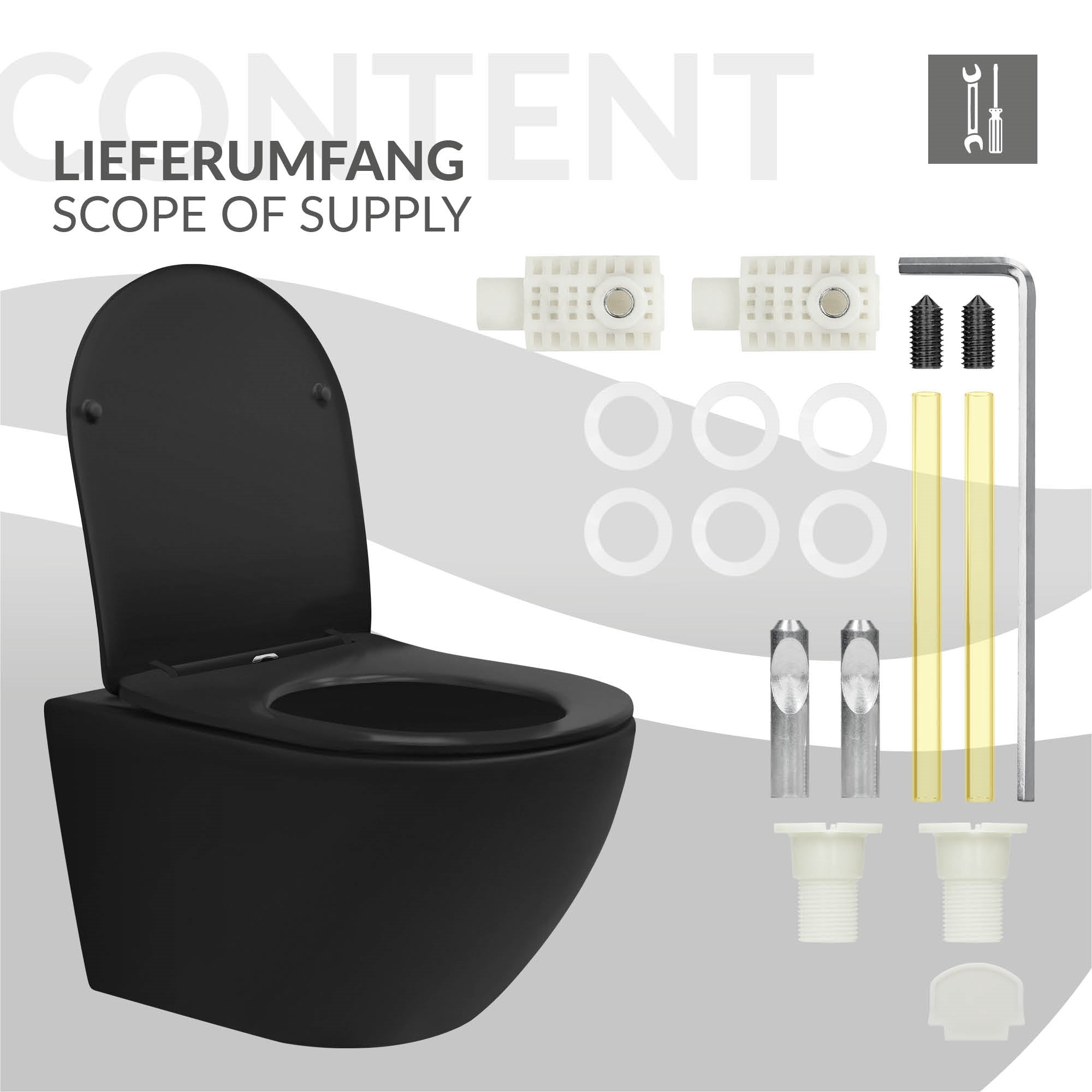 ECD Germany Sanitär WC Suspendu Noir Mat 54 cm Sans Bride