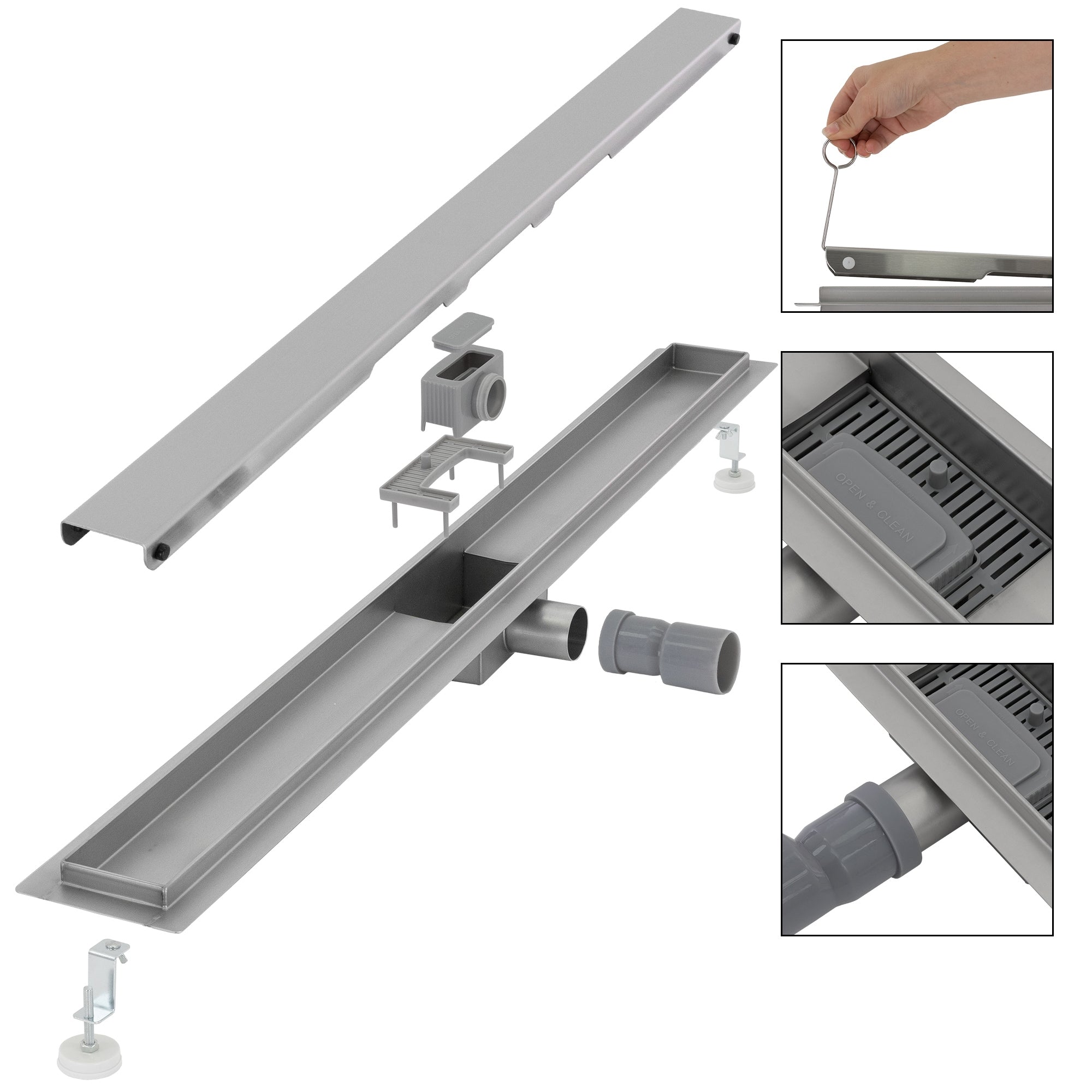 ML-Design caniveau douche 90 cm inox argent fermé