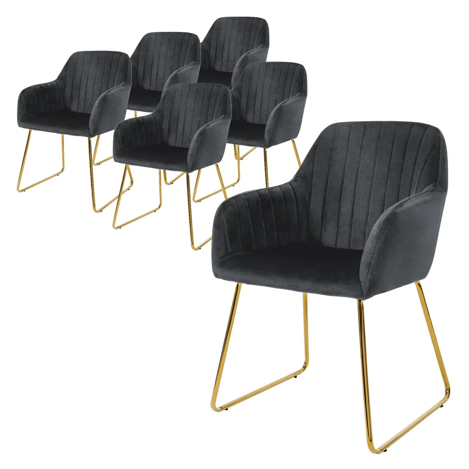 ECD Germany Möbel chaise salle à manger gris velours lot 6 avec accoudoirds