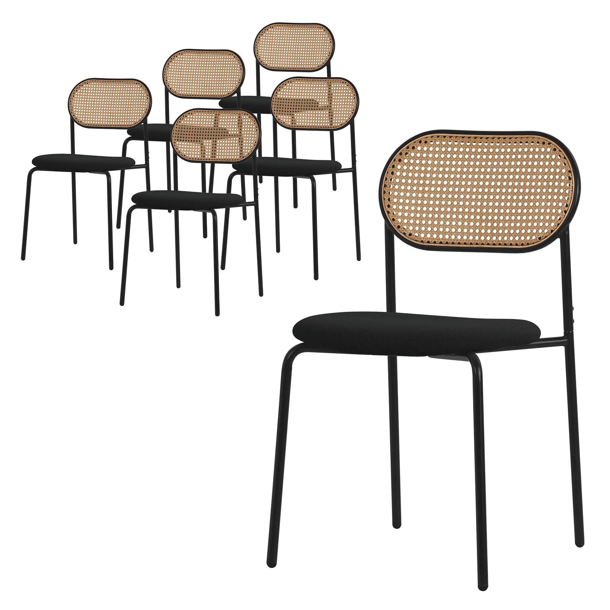 ECD Germany Möbel chaise salle à manger noir lot 6 rotin