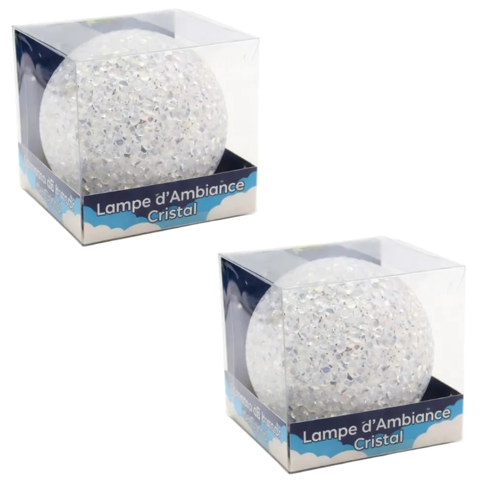 Shop-Story lot 2 boules lumineuses LED 8 cm effet cristal