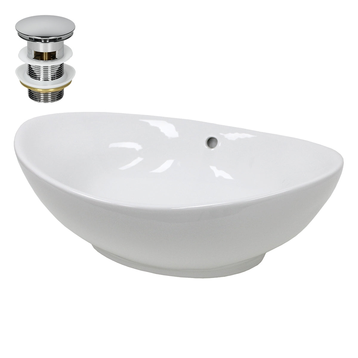 ECD Germany Sanitär lavabo céramique blanc 59x39 cm bonde argent