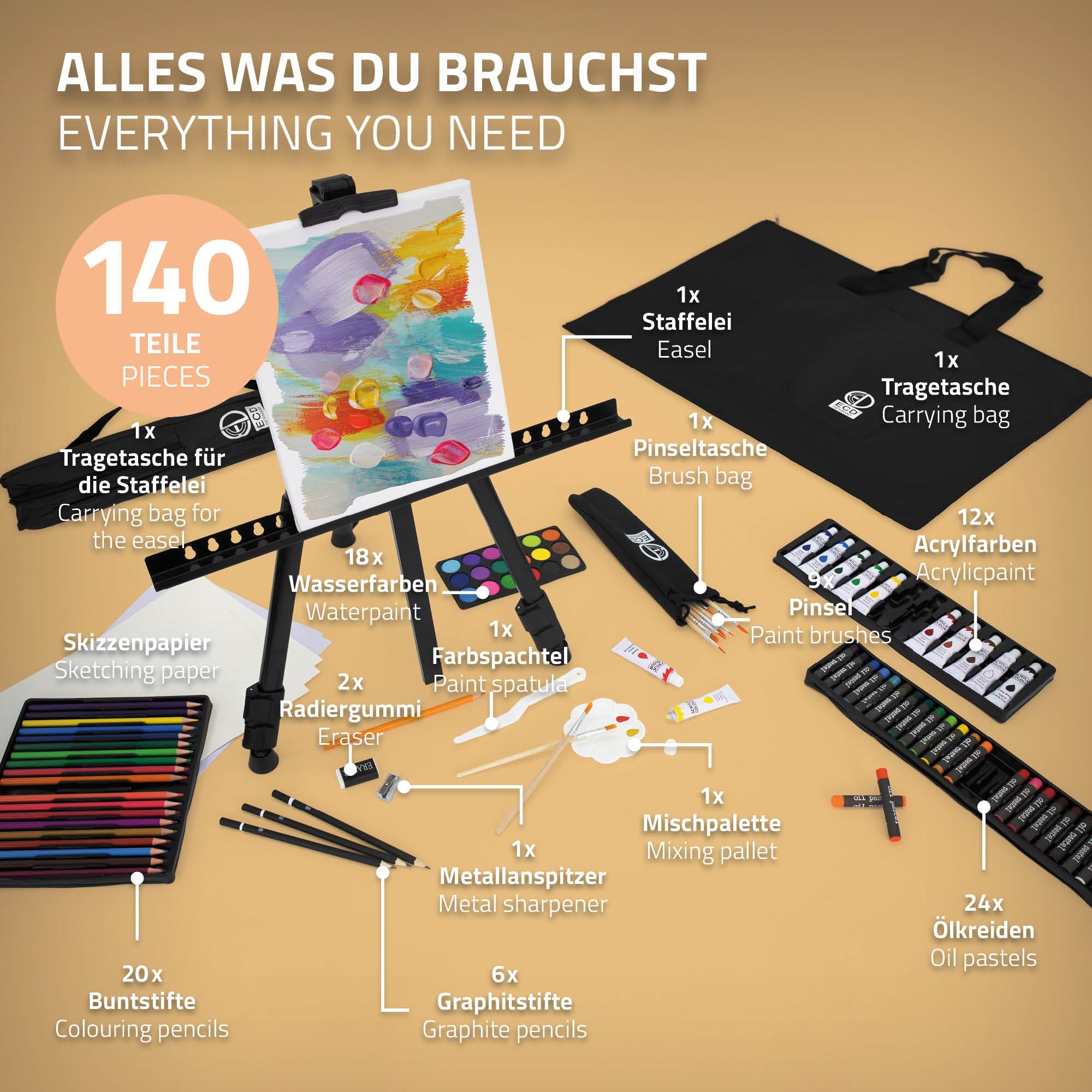 ECD Kinder chevalet 156 cm + kit peinture 140 pièces
