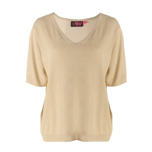 Stokomani Mode pull maille manche courte beige 2XL-3XL