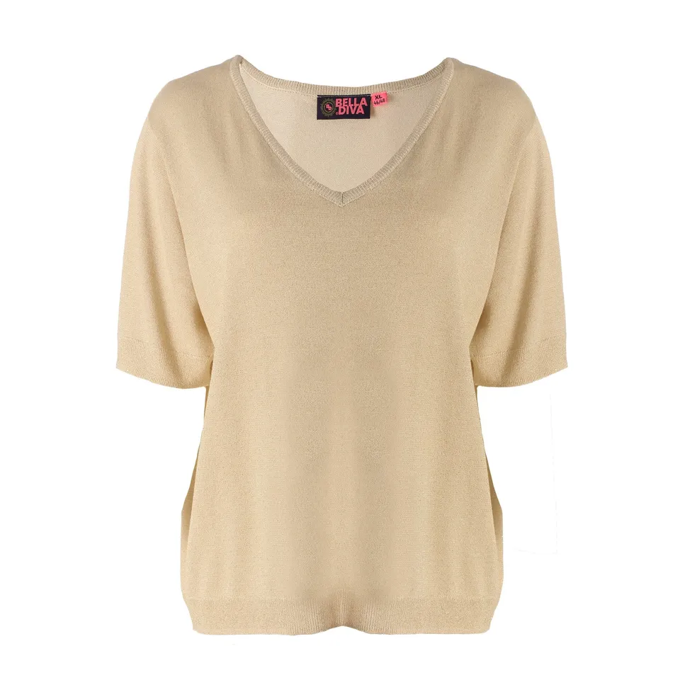 Stokomani Mode pull maille manche courte beige 2XL-3XL