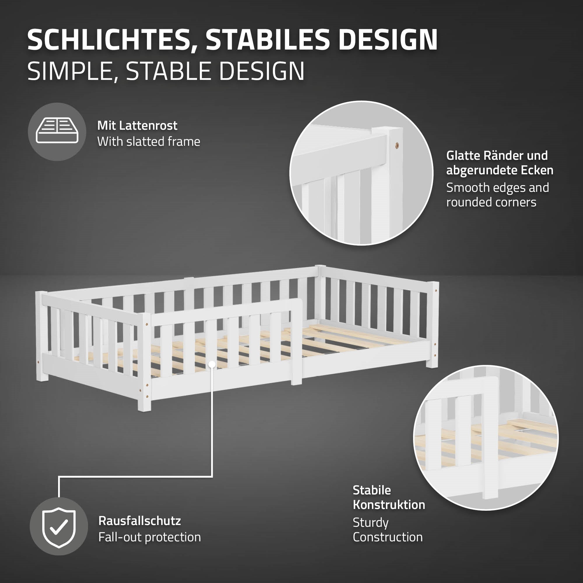 ECD Germany Kinder lit enfant blanc 80x160 pin barrière