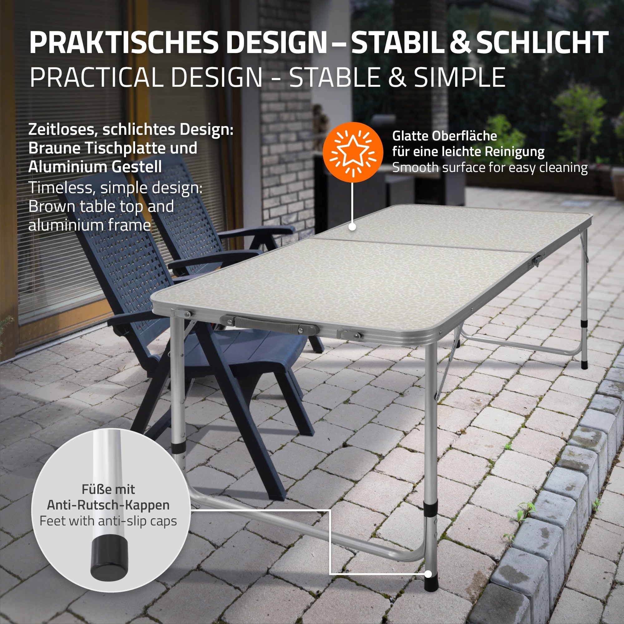 ECD Germany Sport table camping pliante 120 cm blanc crème alu
