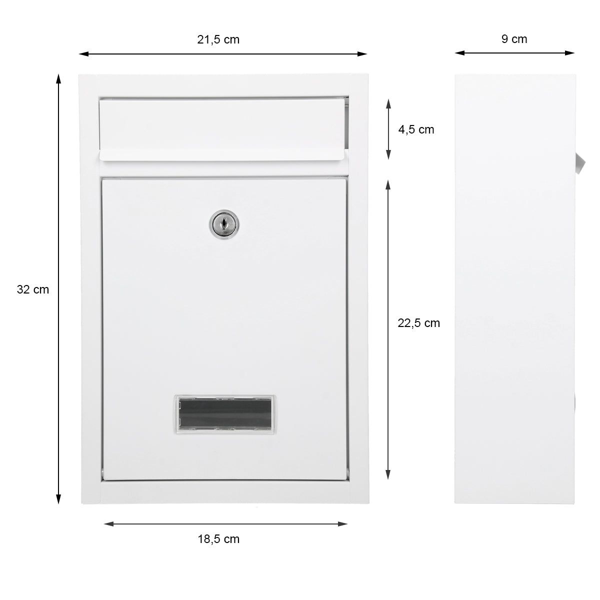 ECD Germany Bauen boîte aux lettres 215x9x32 blanc acier 2 clés