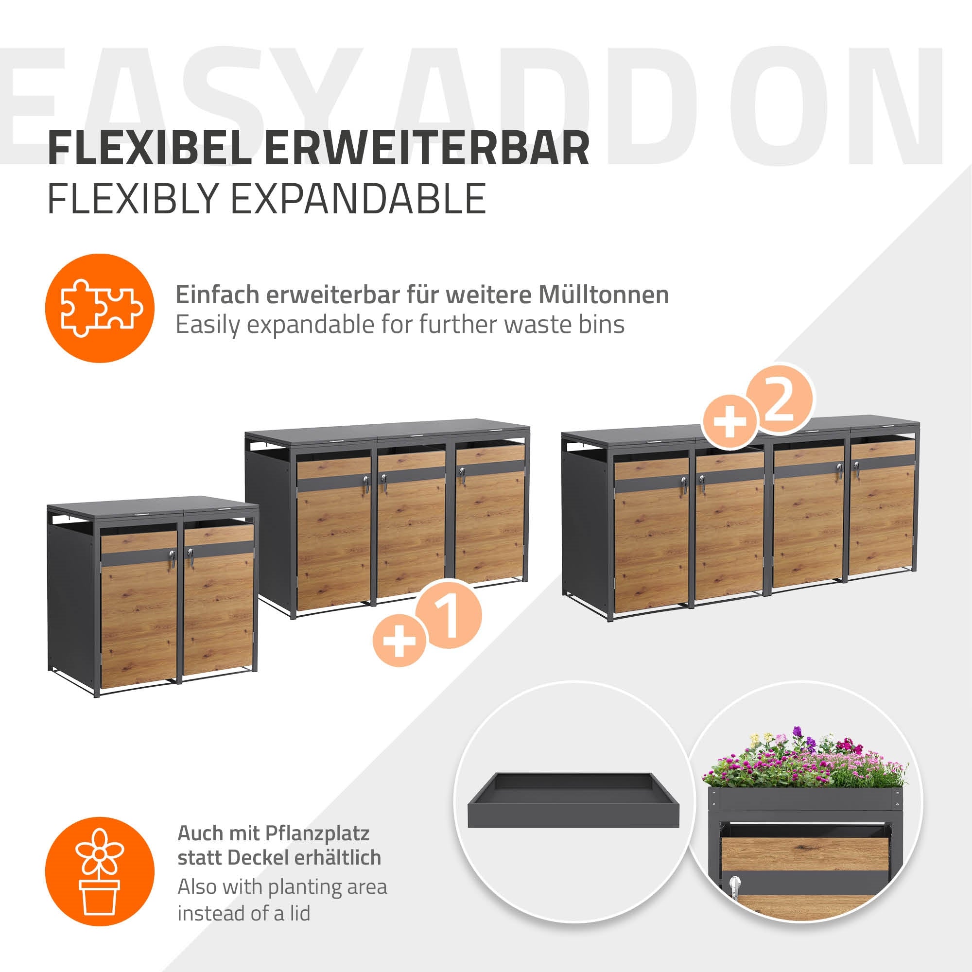 ECD Germany Garten cache-poubelle double 240L acier chêne 132 cm