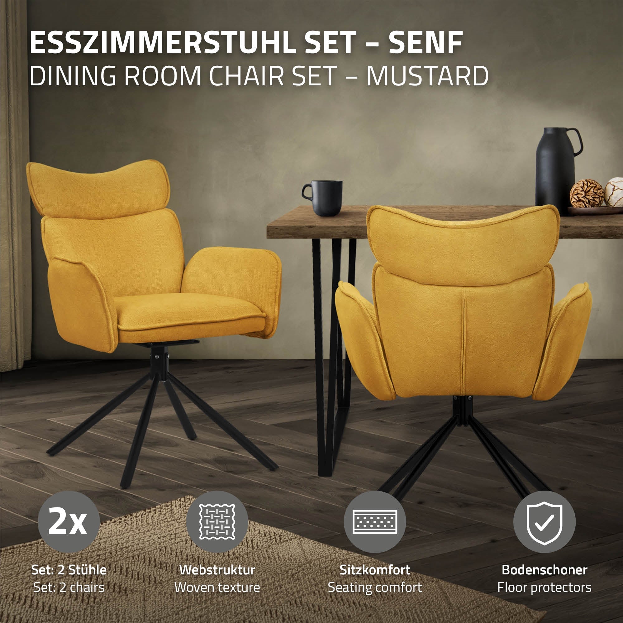ECD Germany Möbel chaise pivotante moutarde lot 2 tissu