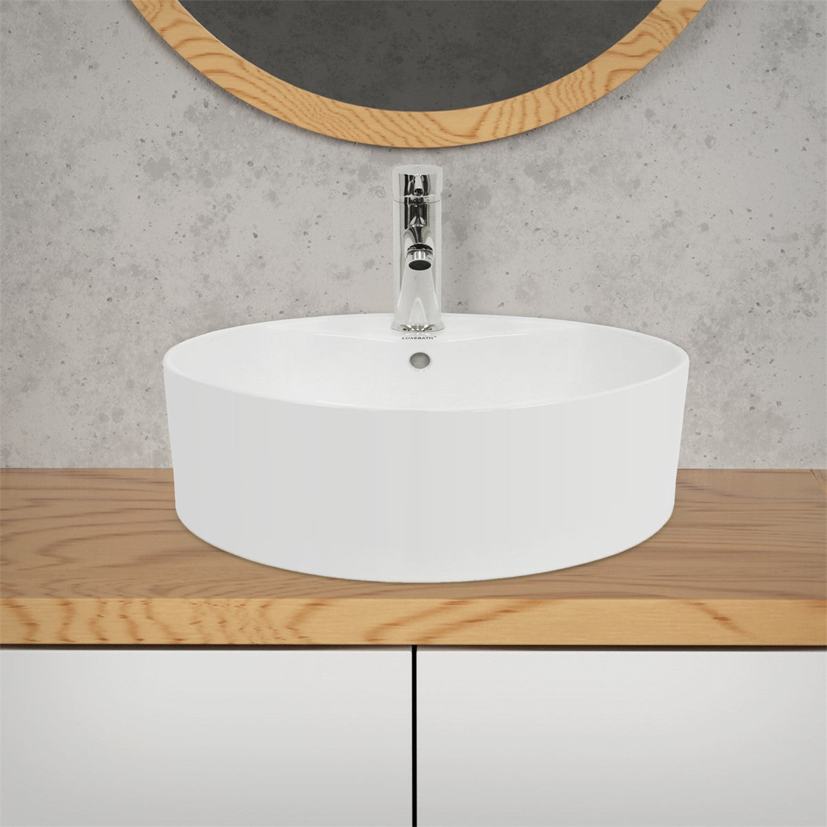 LuxeBath Vasque ronde céramique Ø46 cm blanc trop-plein