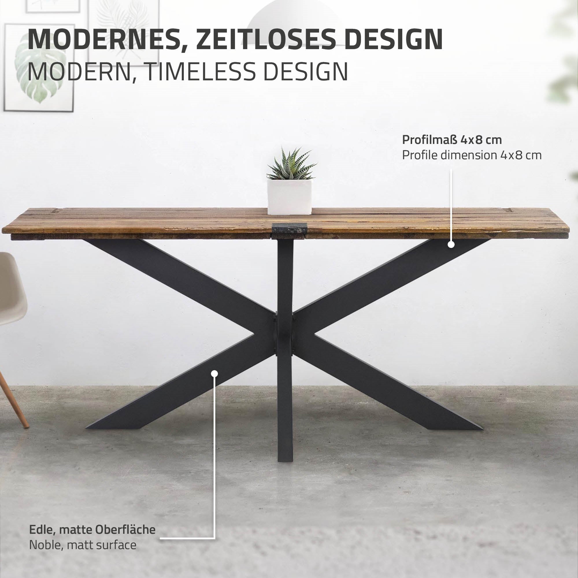 ECD Germany Möbel pieds de table X noir métal 150x78x71 cm 150kg