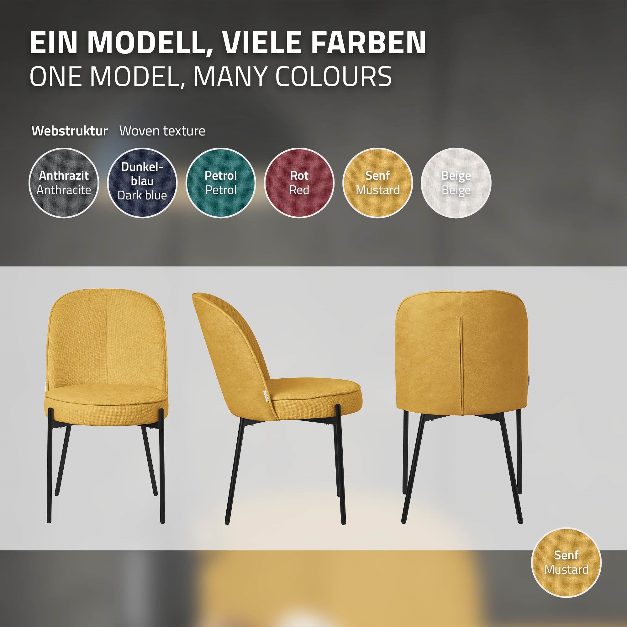 ECD Germany Möbel chaises salle à manger moutarde lot de 2 tissu