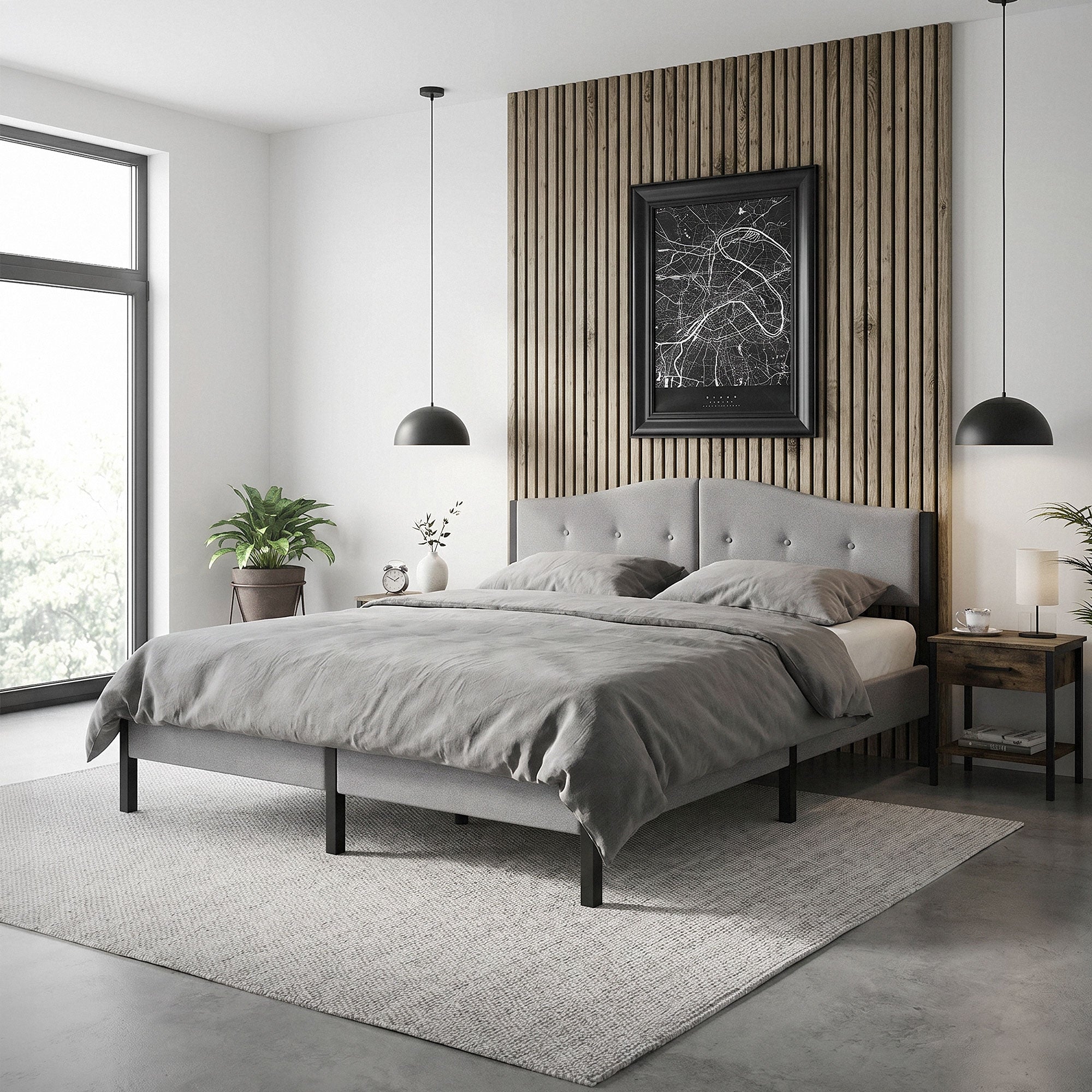 ECD Germany ML-Design lit capitonné gris 180x200 sans matelas