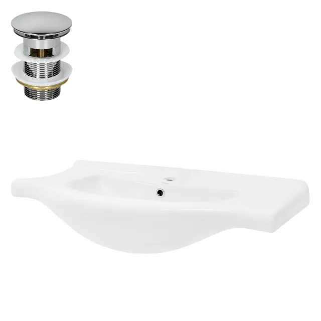 LuxeBath lavabo céramique blanc 86x51,5 cm avec bonde argent