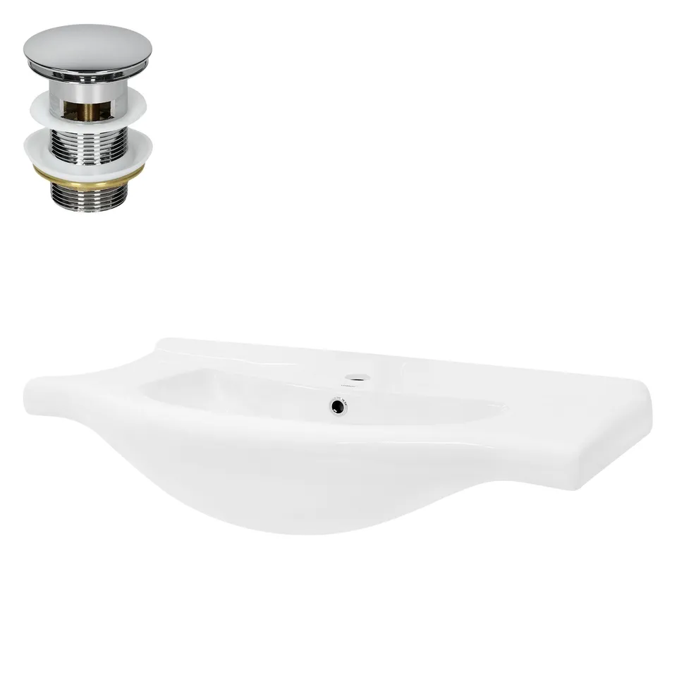 LuxeBath lavabo céramique blanc 86x51,5 cm avec bonde argent