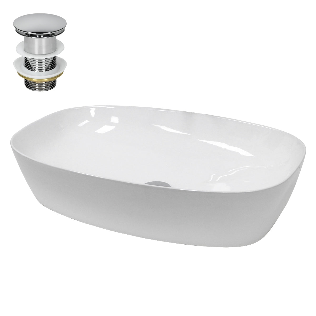LuxeBath 60,5 cm vasque blanche céramique avec bonde chromée
