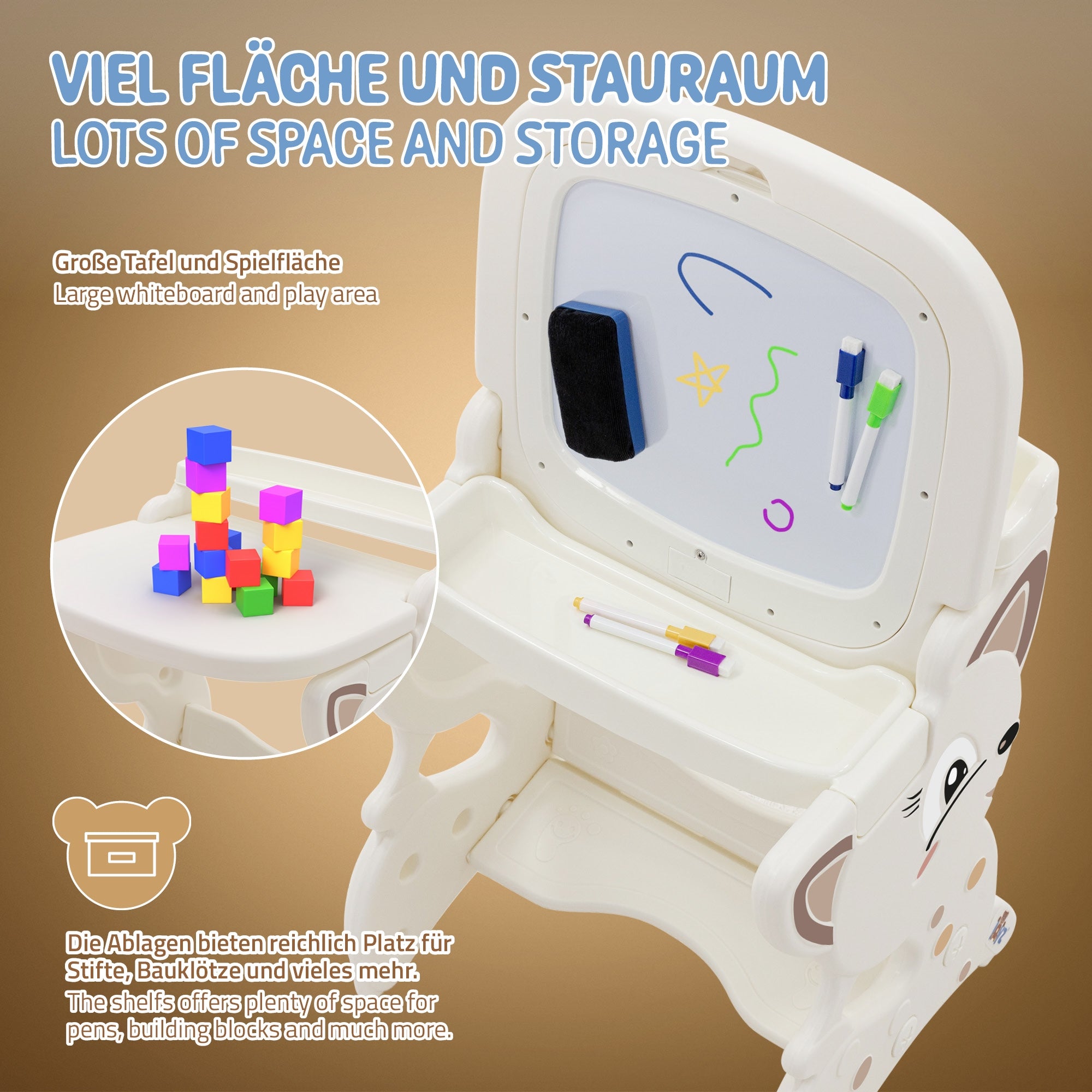 Joyz table enfant 3 en 1 blanche avec tabouret et accessoires