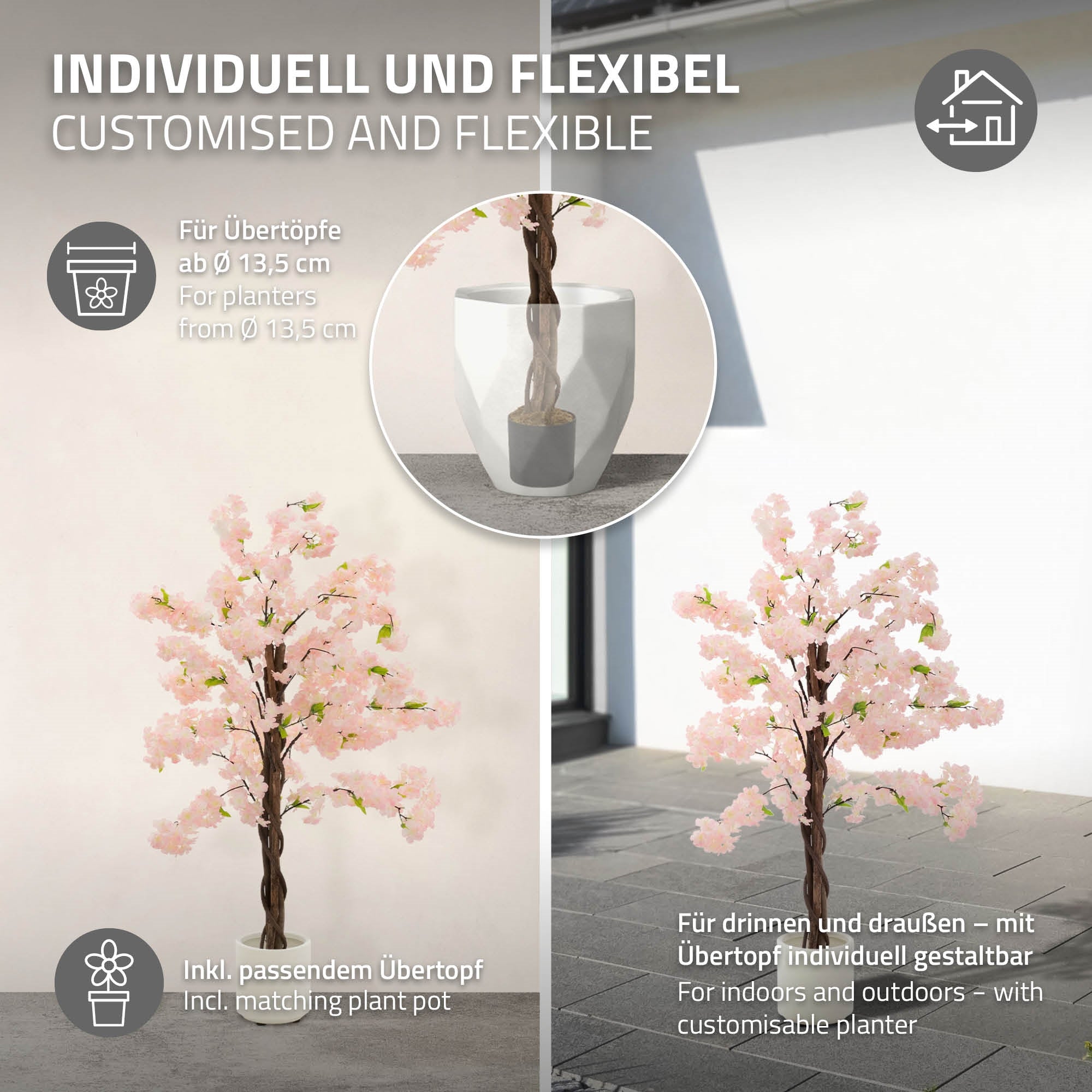 ECD Germany cerisier artificiel rose 120 cm en pot