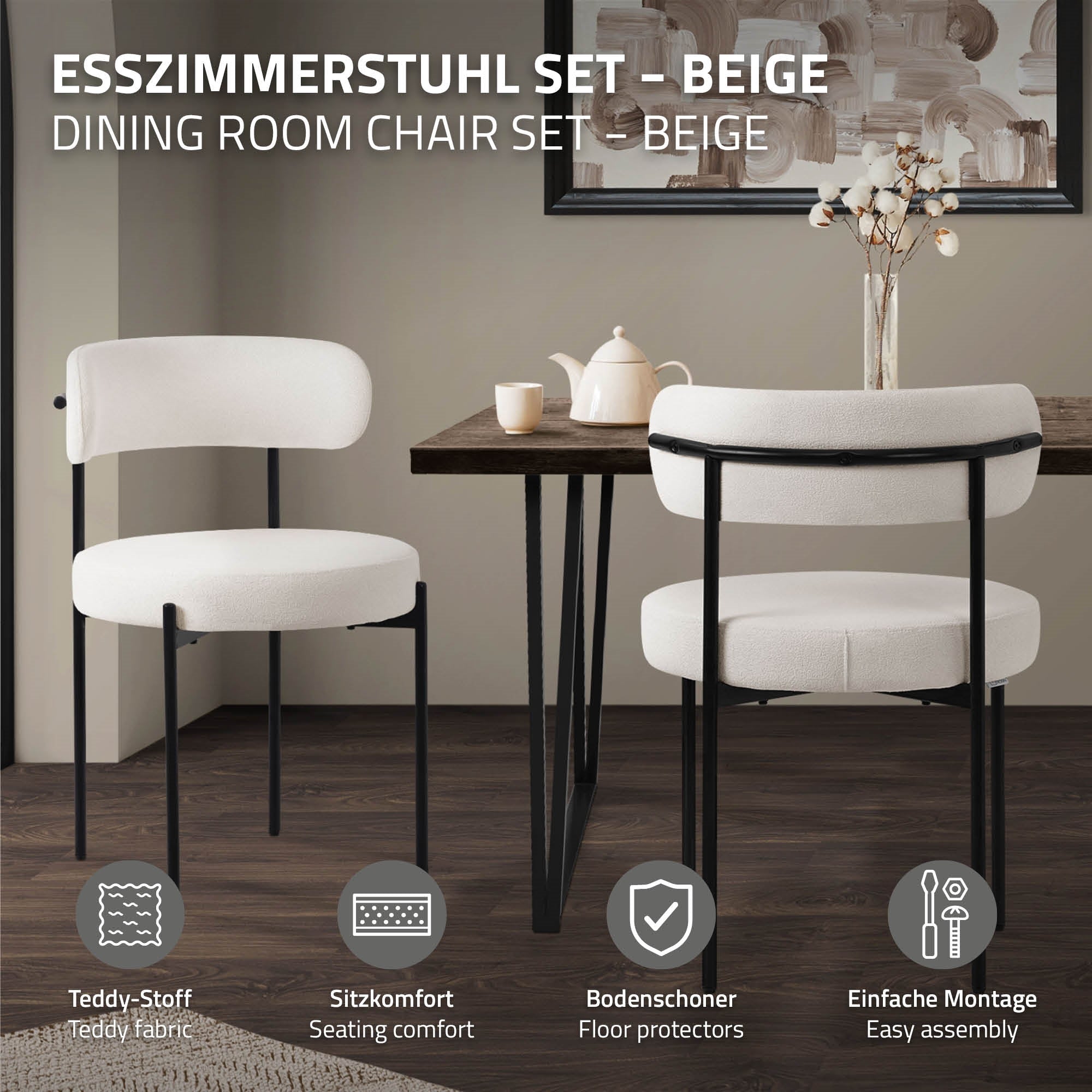 ECD Germany Möbel chaise bouclé blanc lot 6 tissu teddy