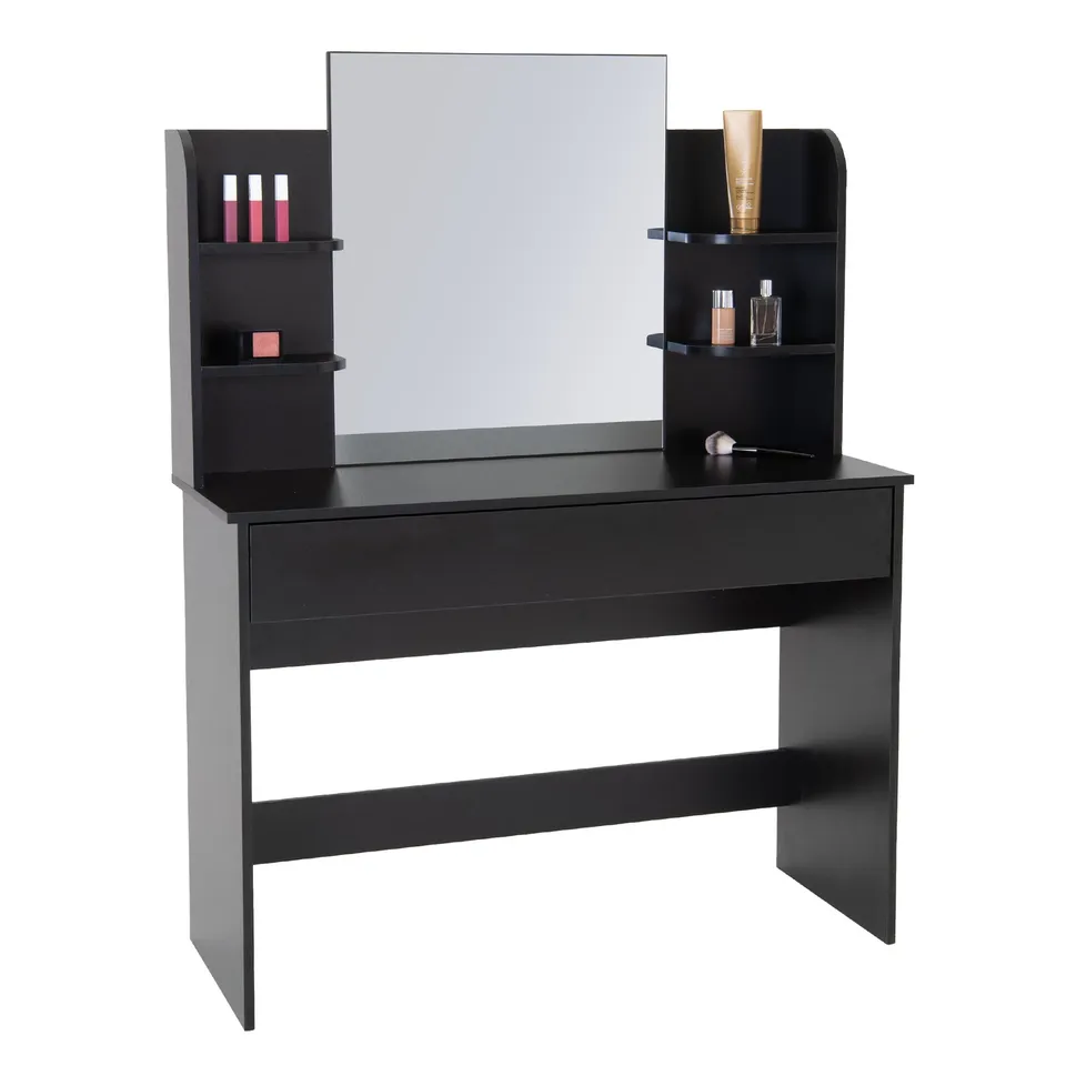 ECD Germany Möbel coiffeuse noire avec miroir 108x40x140 tiroir