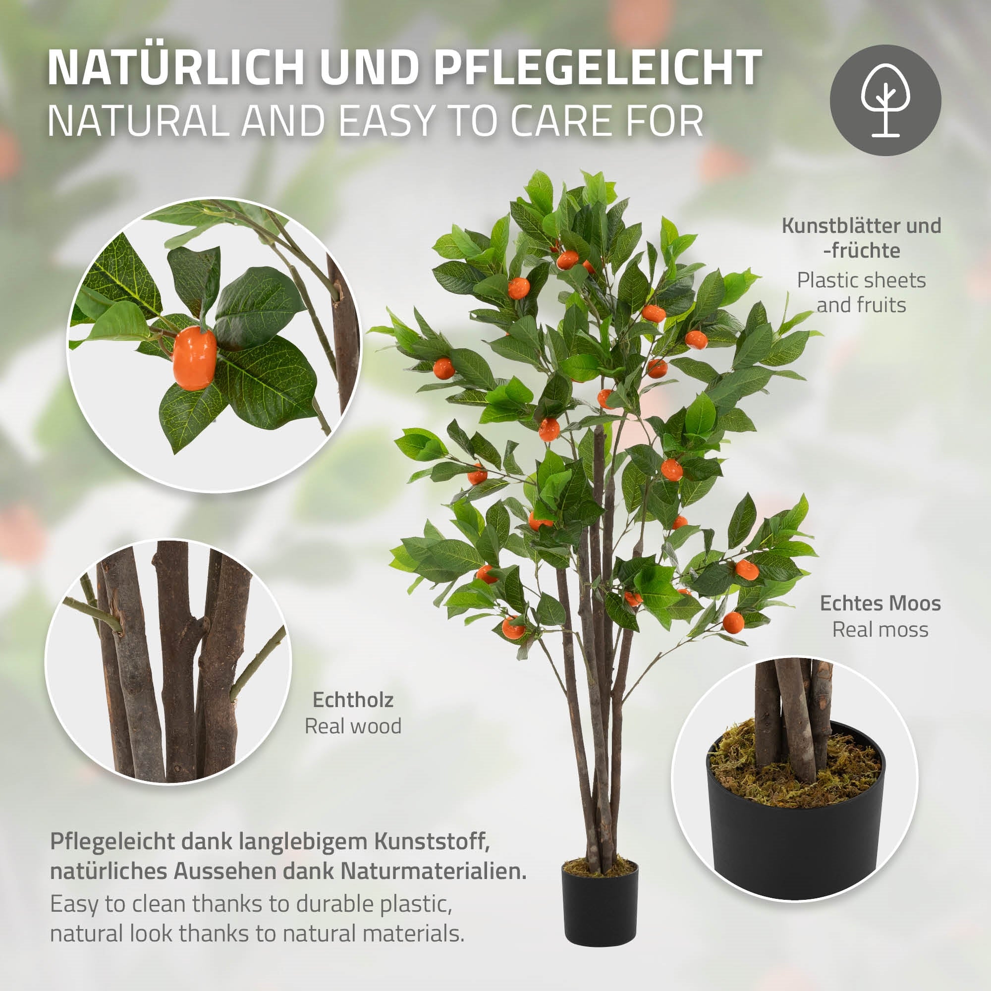ECD Germany Haus Oranger artificiel 130 cm avec fruits et pot