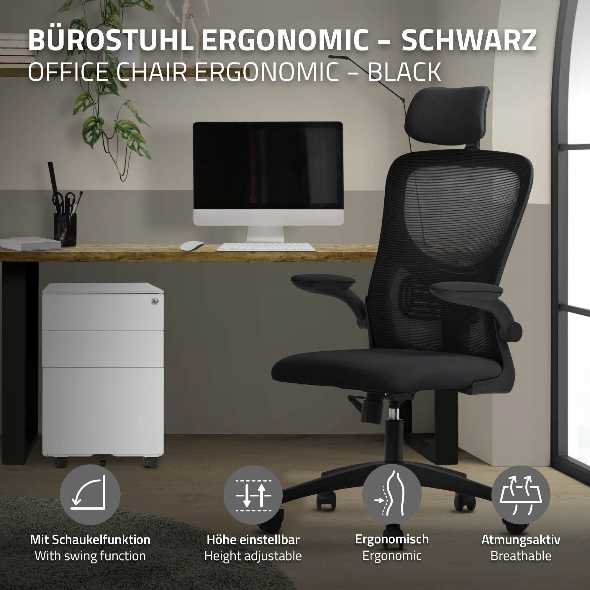 ECD Möbel ML-Design chaise bureau gris ergonomique filet