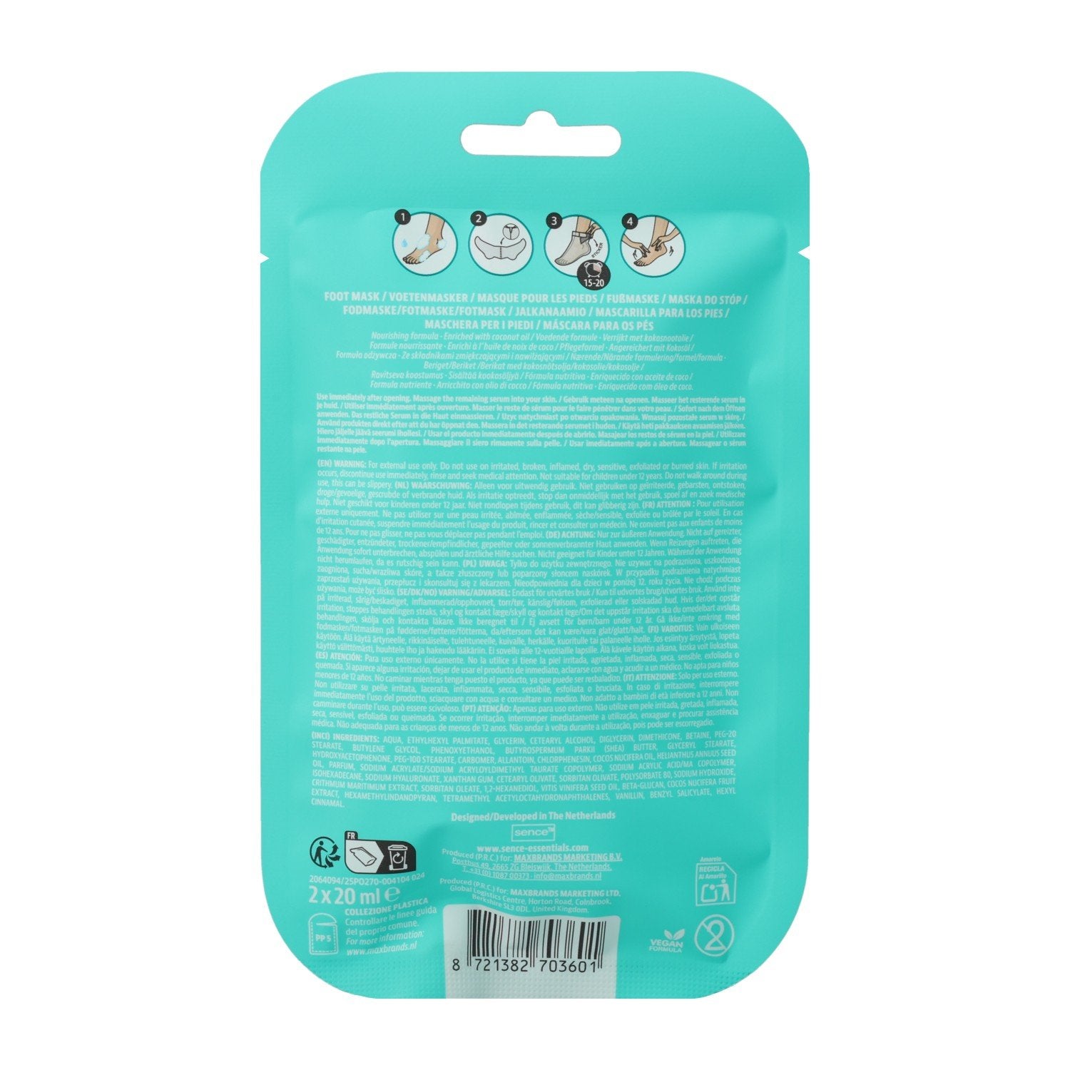 Sence masque pieds noix de coco soin hydratant