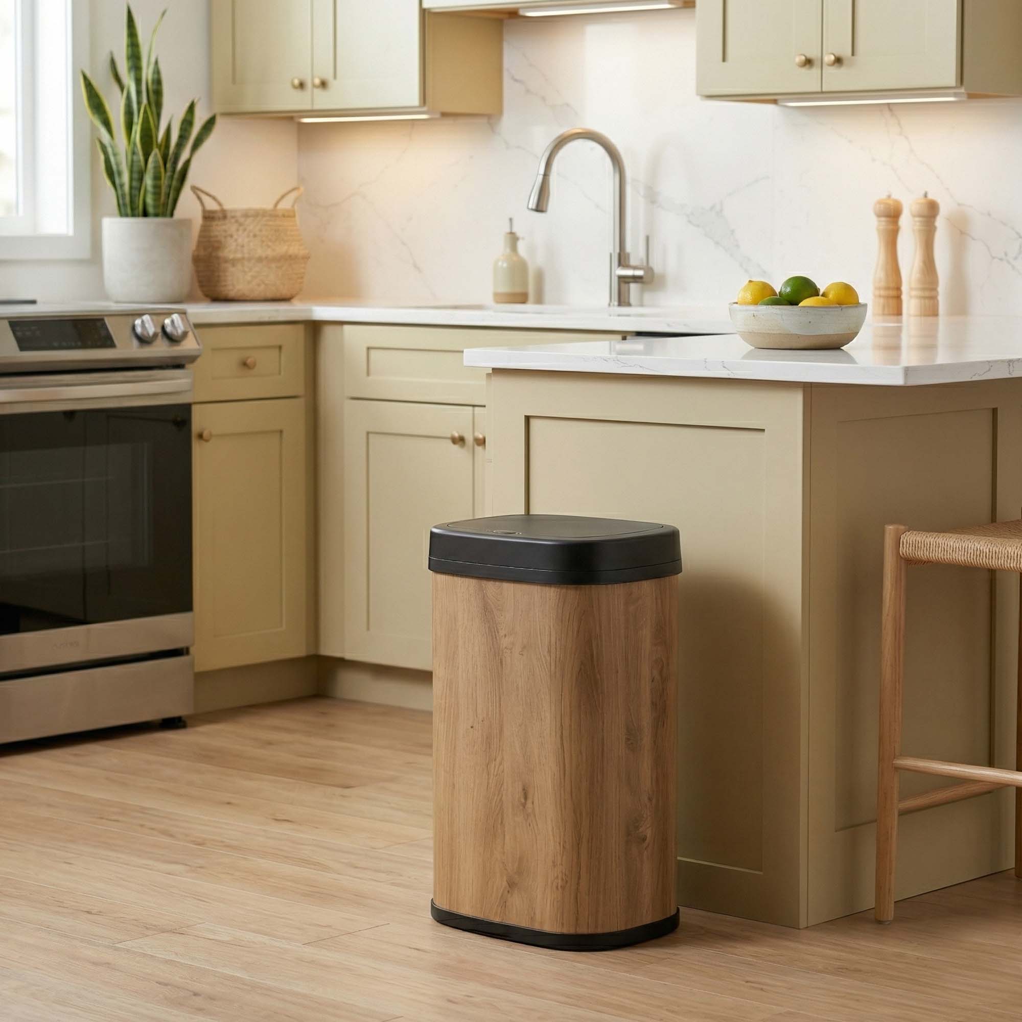 Red Deco MAJESTIC WOOD poubelle automatique 58 L bois inox