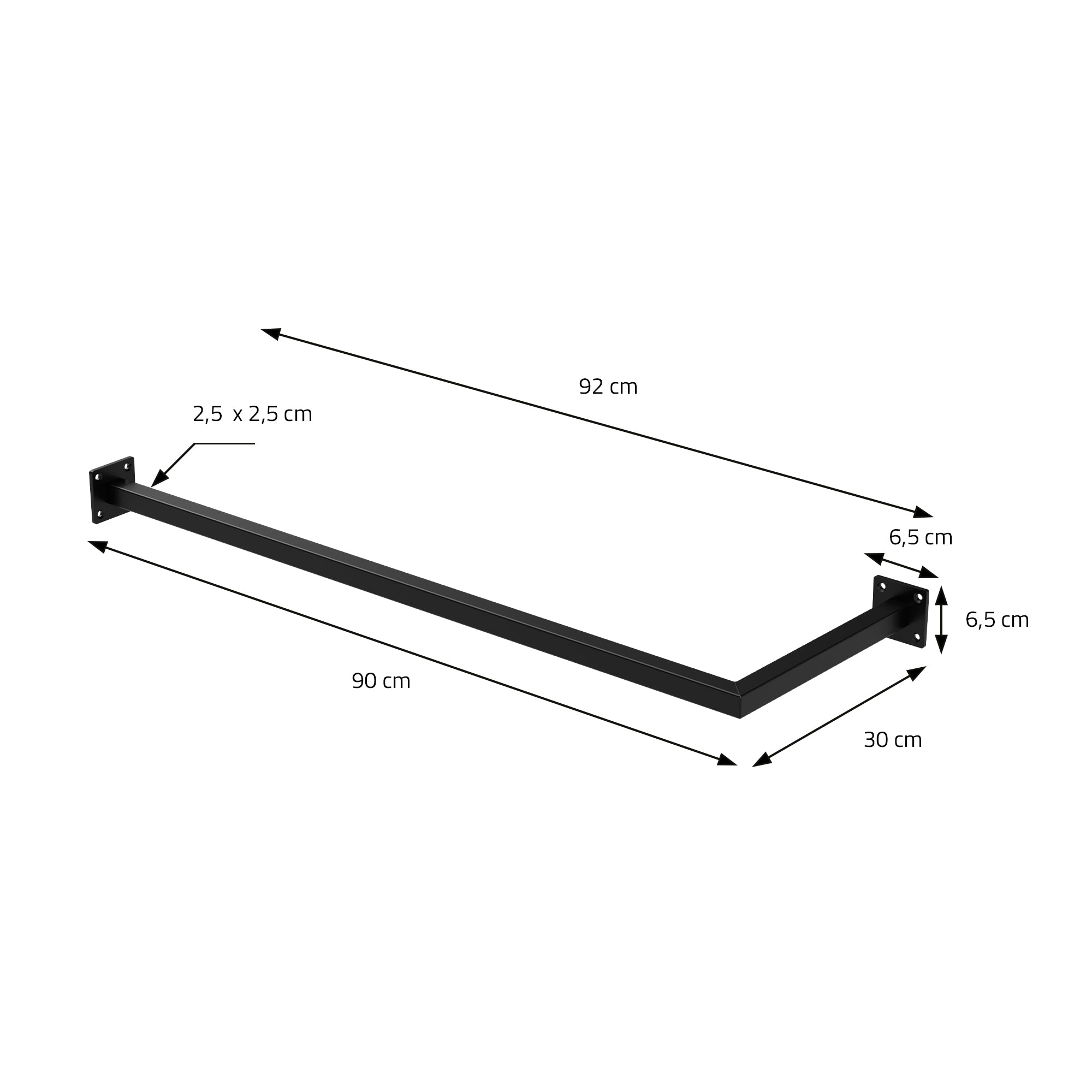 ECD Germany Möbel portant mural noir 30x90 cm acier 50 kg