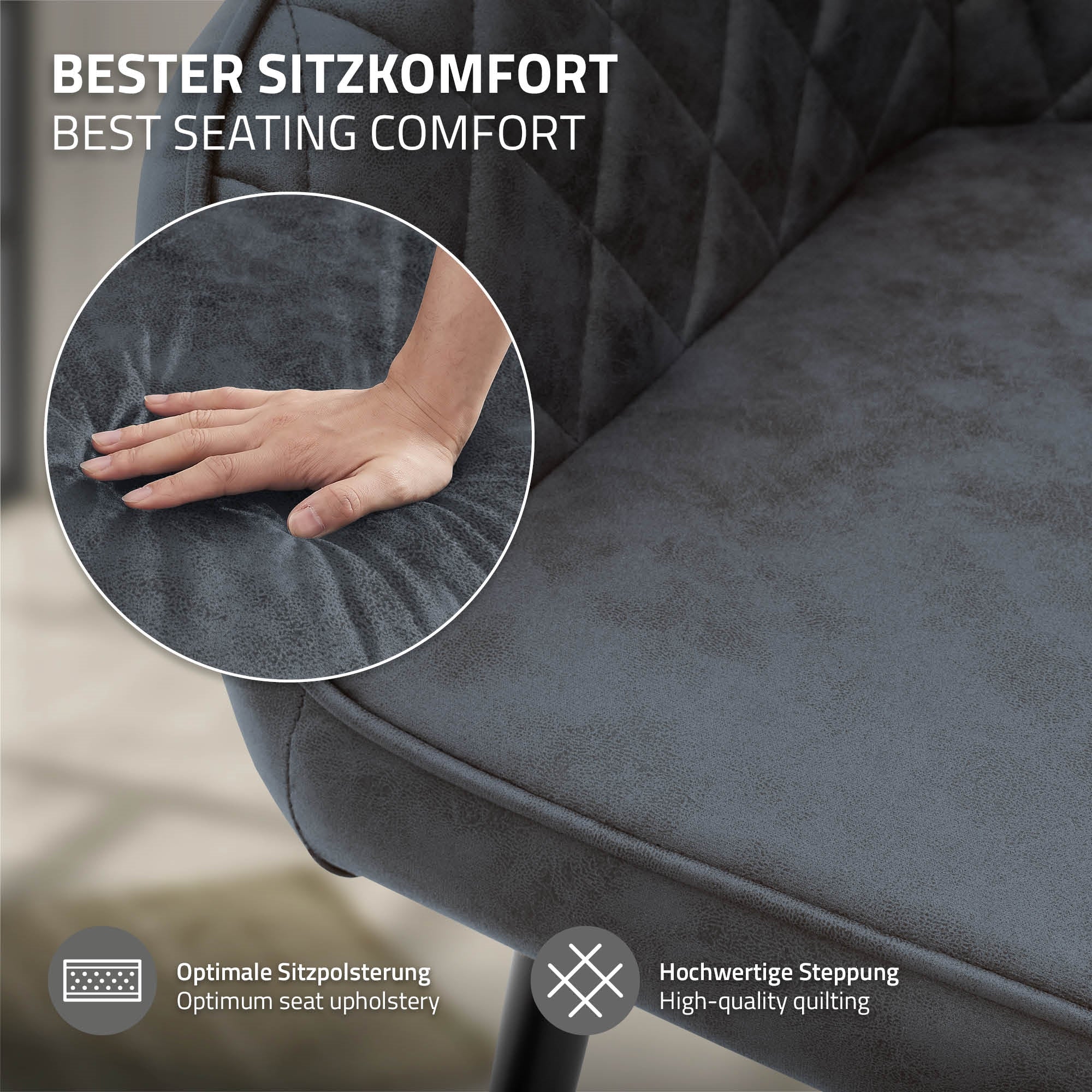ECD Germany Möbel ML-Design chaise salle à manger anthracite lot de 2