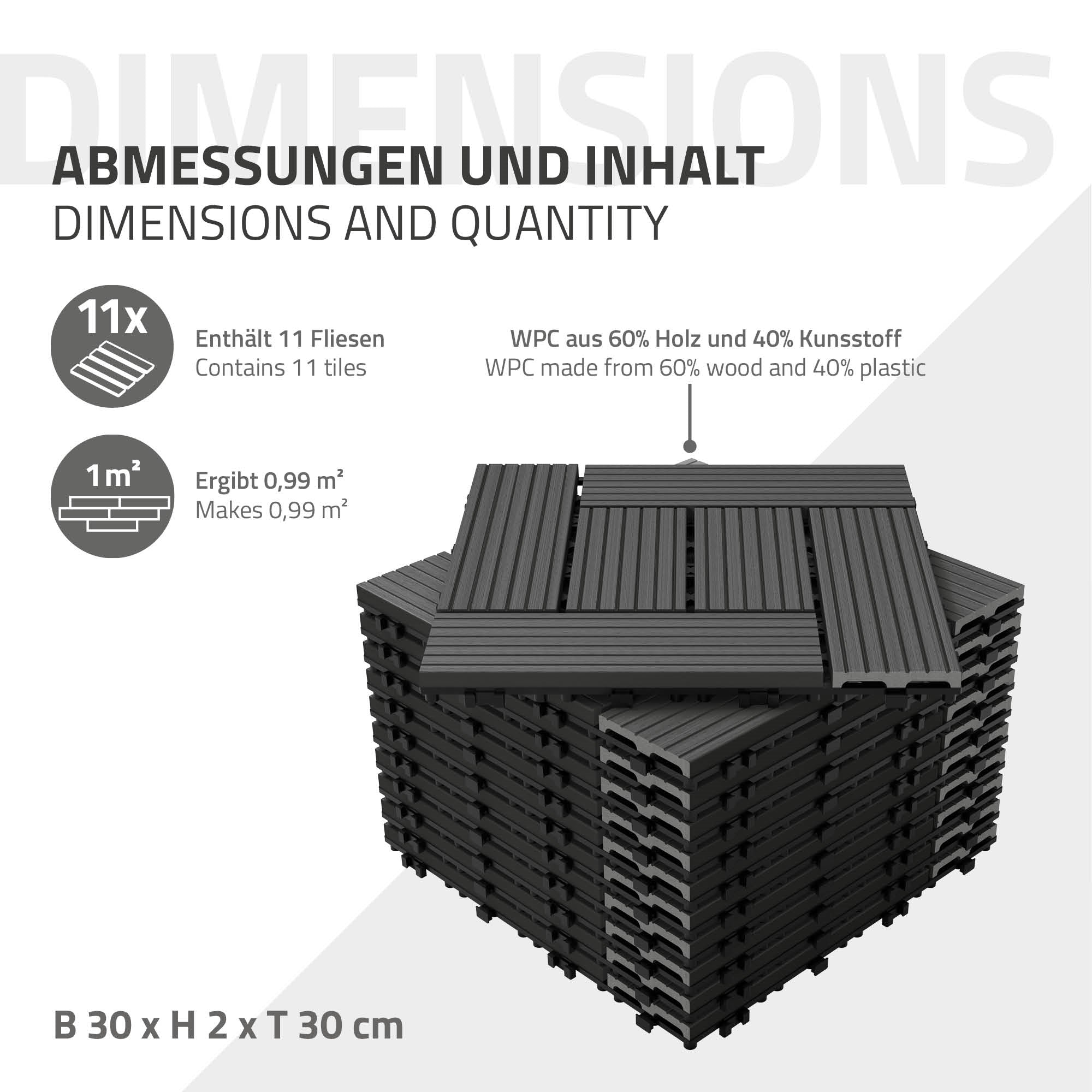 ECD Germany Garten Dalle terrasse WPC 30x30 cm Marron clair 11 pcs