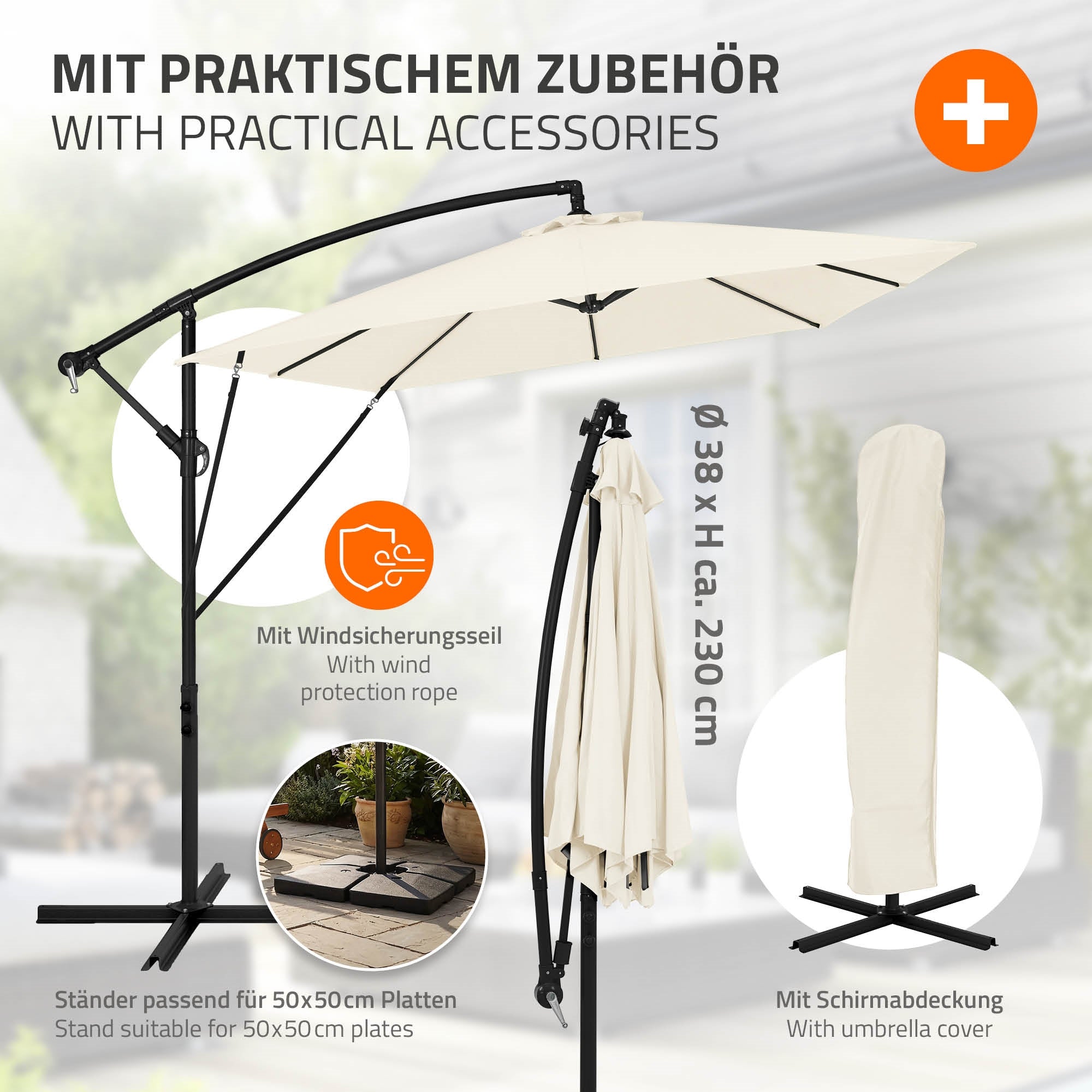 ECD Germany parasol déporté beige 235x235 avec pied