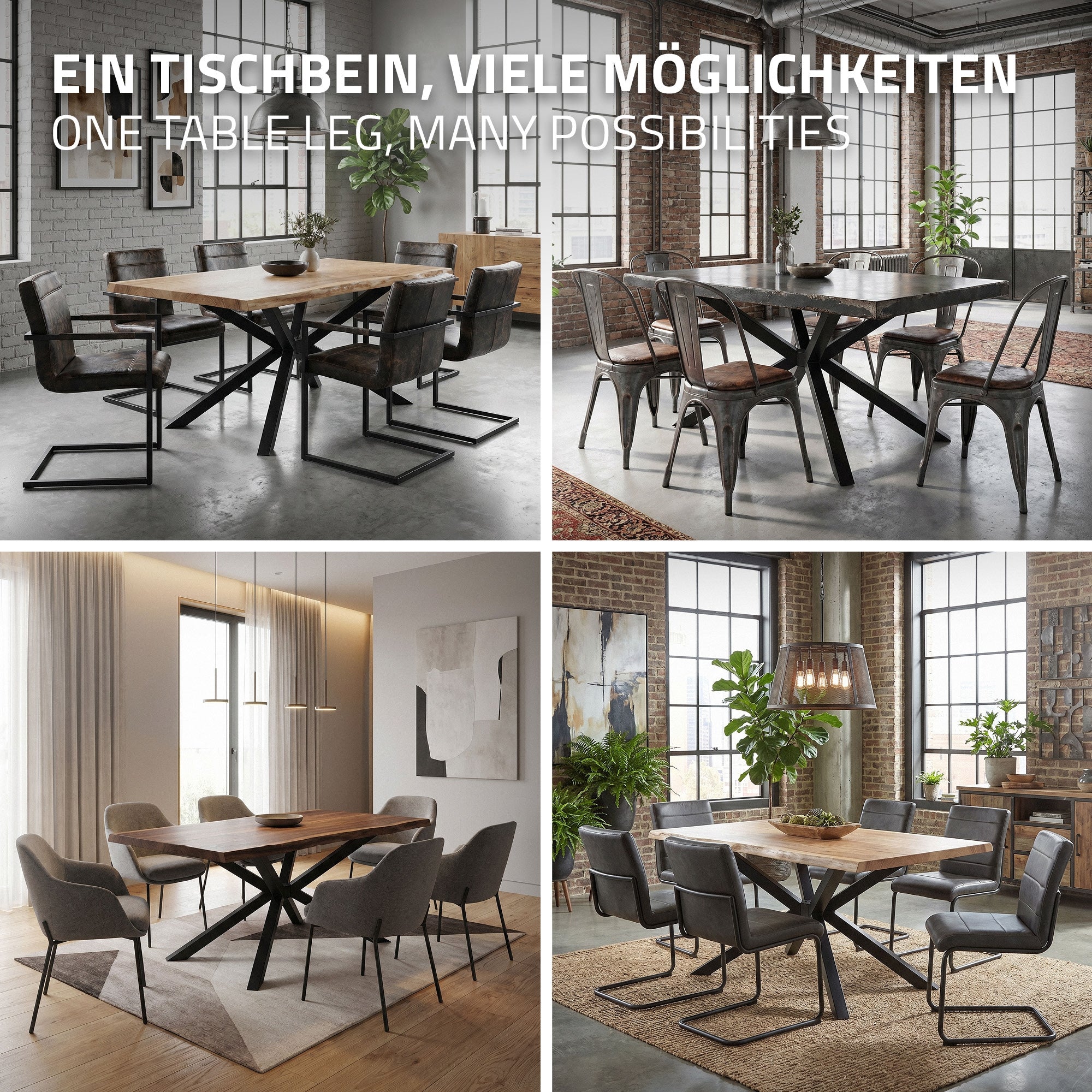 ML-Design Spider pieds de table acier noir 120x78x72 cm