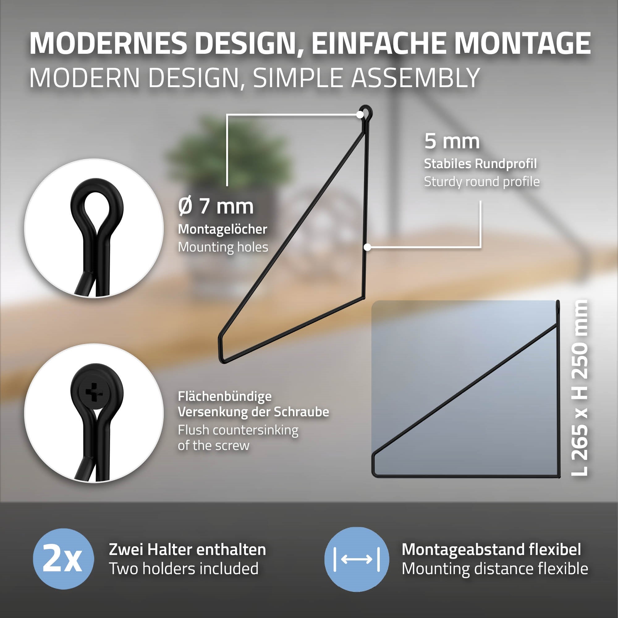 ECD Germany Möbel équerre étagère 250x250 mm noir acier
