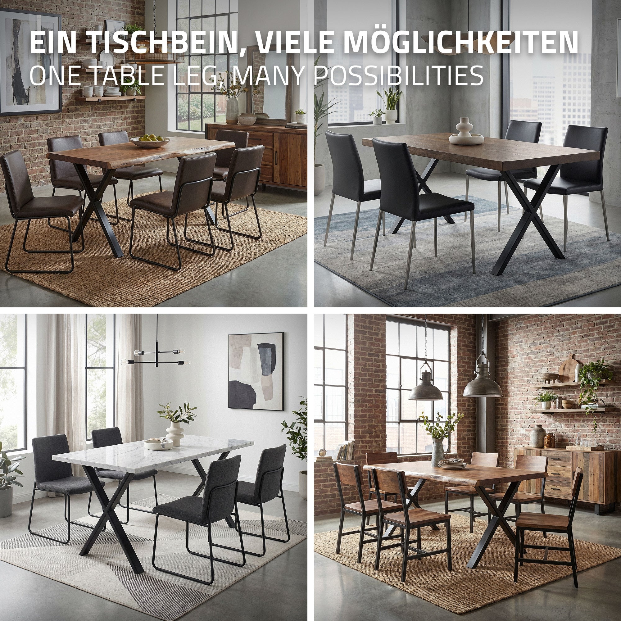 ML-Design X-Form pieds de table 60x72 cm noirs acier