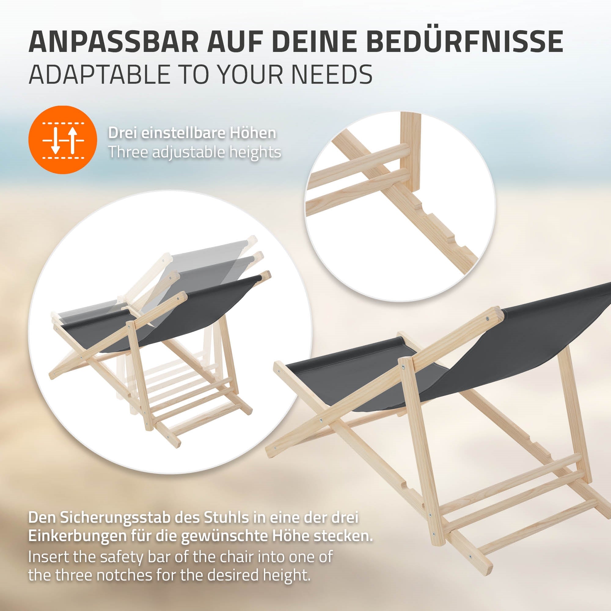 ECD Germany Sport & Freizeit transat bois anthracite pliable