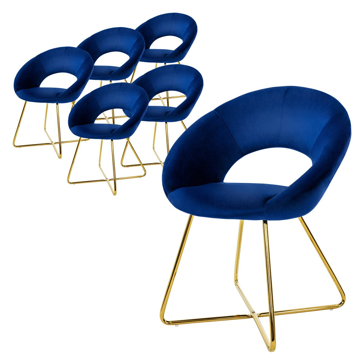 ECD Germany Möbel chaise velours dossier rond pied doré bleu