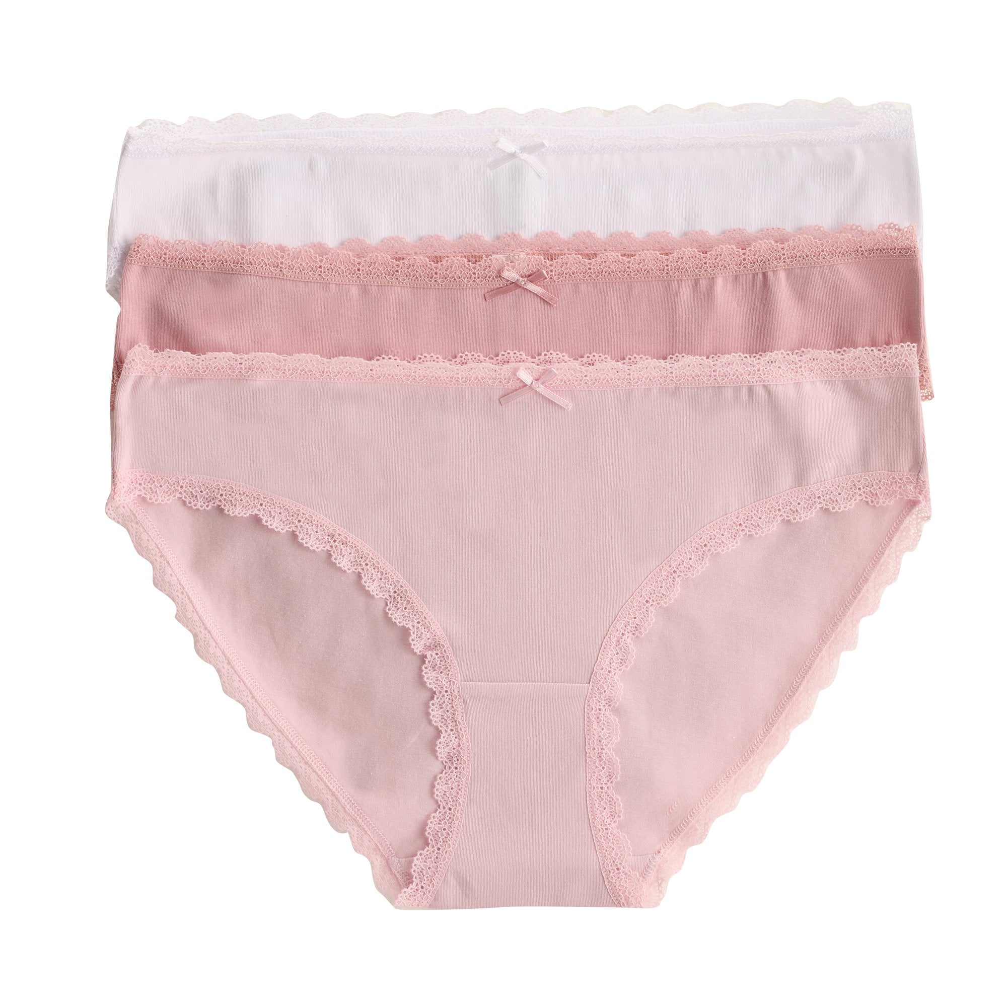 Stokomani Mode 3 slips femme Rose unis chiné dentelle