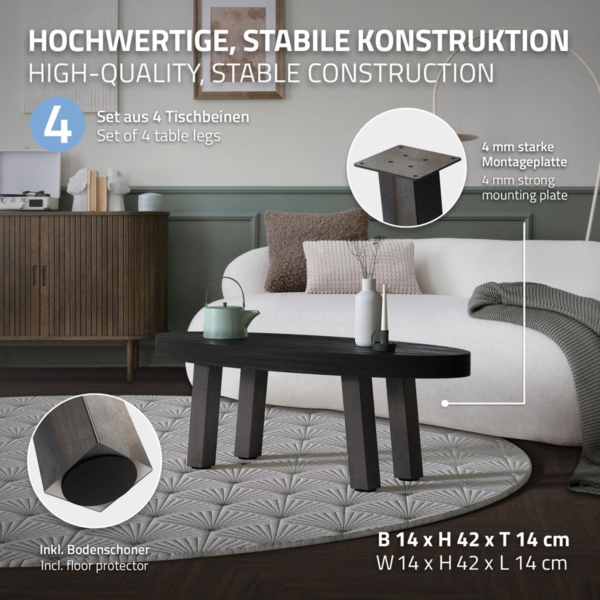 ECD Möbel Pied de table acier 42 cm lot 4 incliné 500 kg