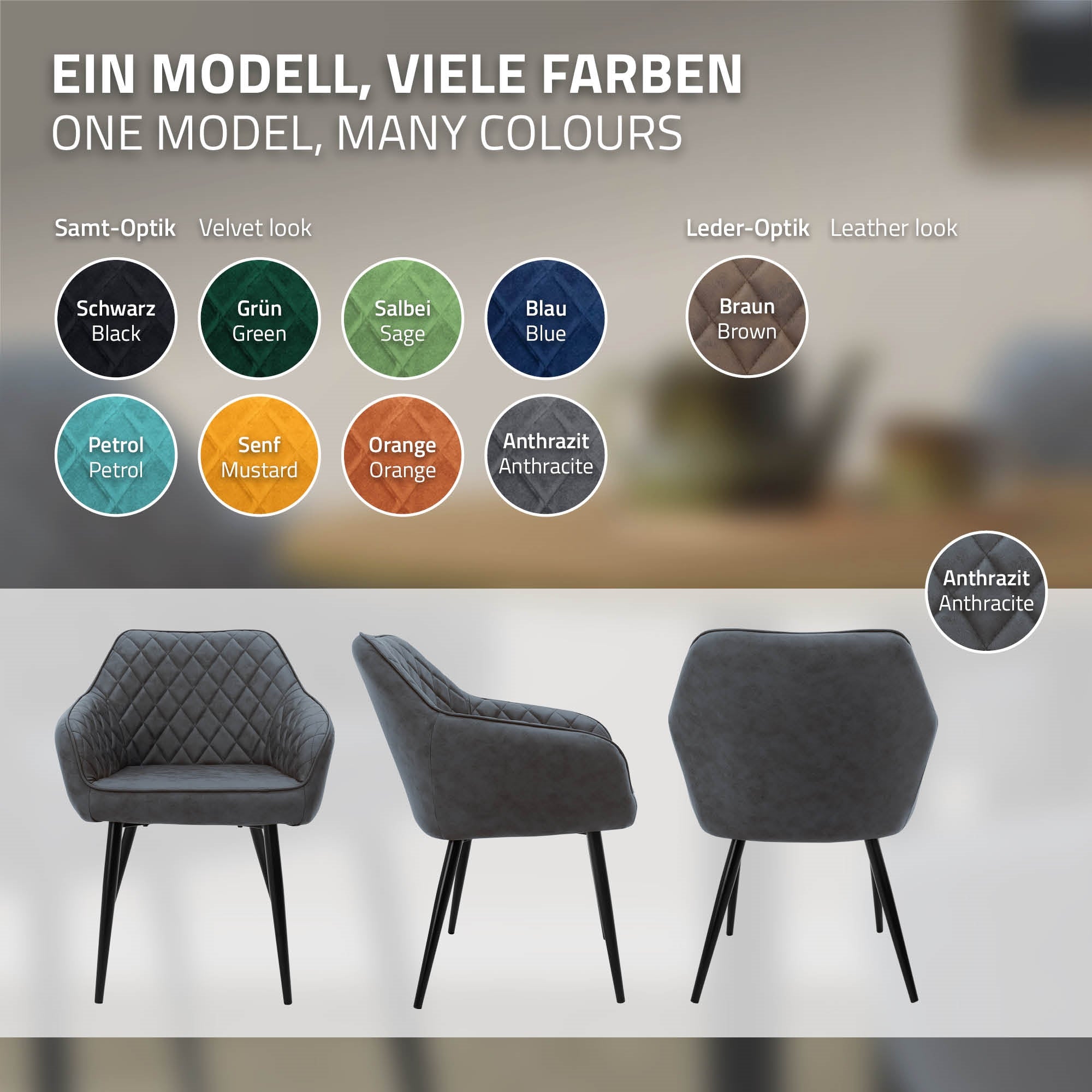 ECD Germany Möbel ML-Design chaise salle à manger anthracite lot de 2