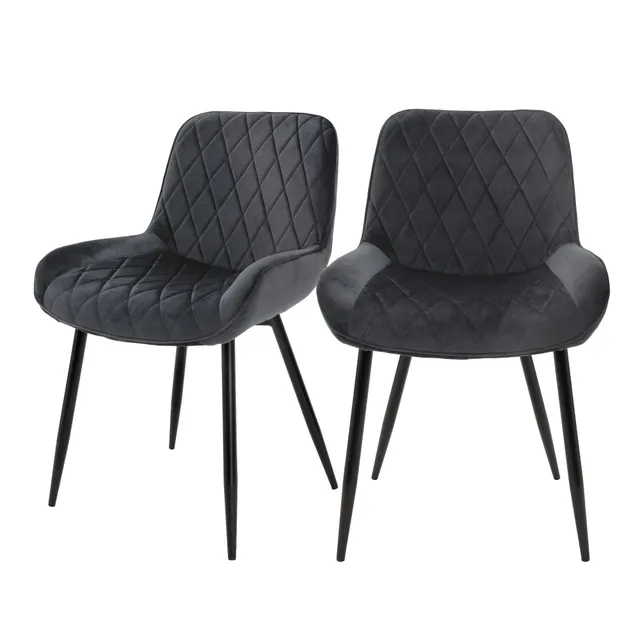 ECD Germany Möbel Lot 2 Chaises Velours Anthracite Matelassées