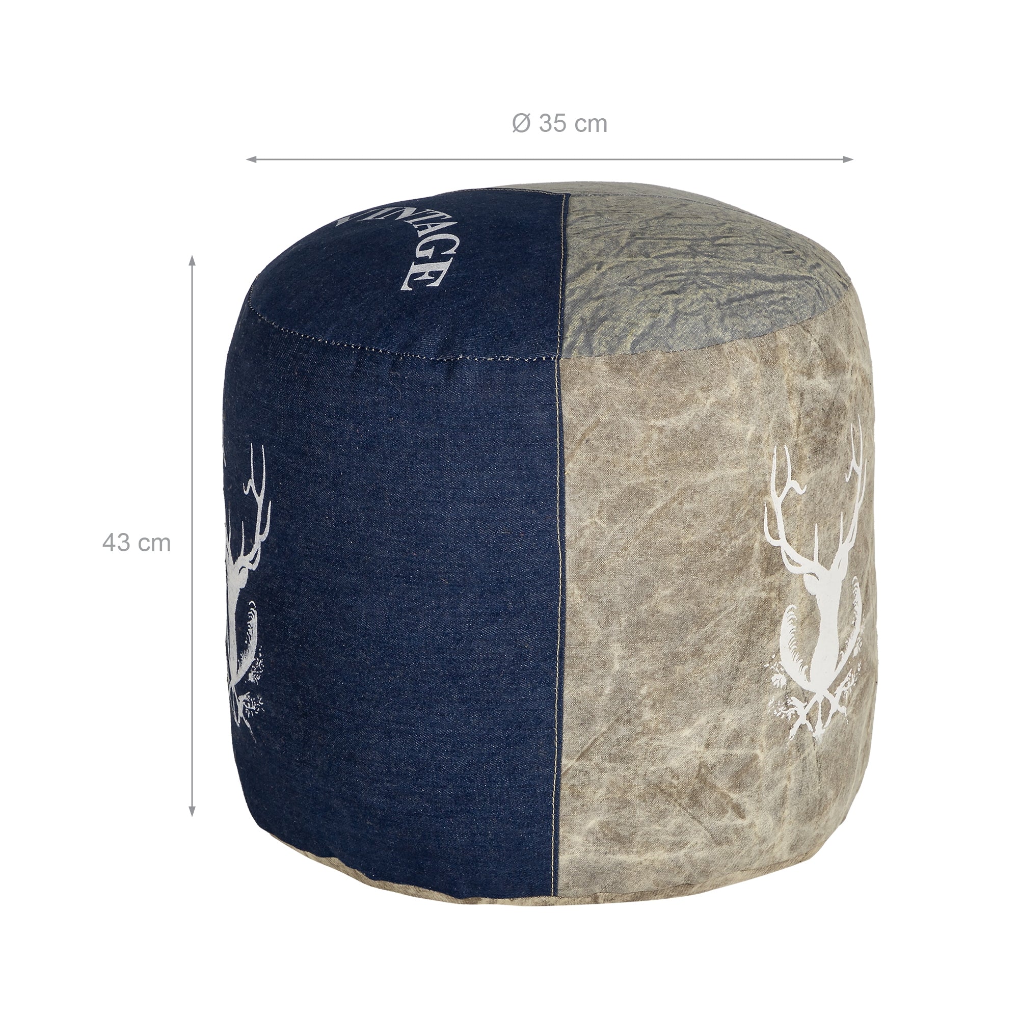 WOMO Jacksonville pouf rond 35x43 bleu jean toile