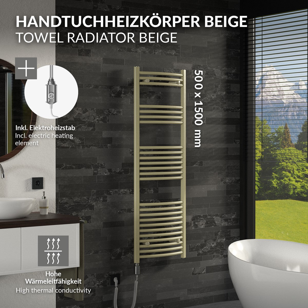 LuxeBath Sahara radiateur sèche-serviettes beige 500x1500 galbé