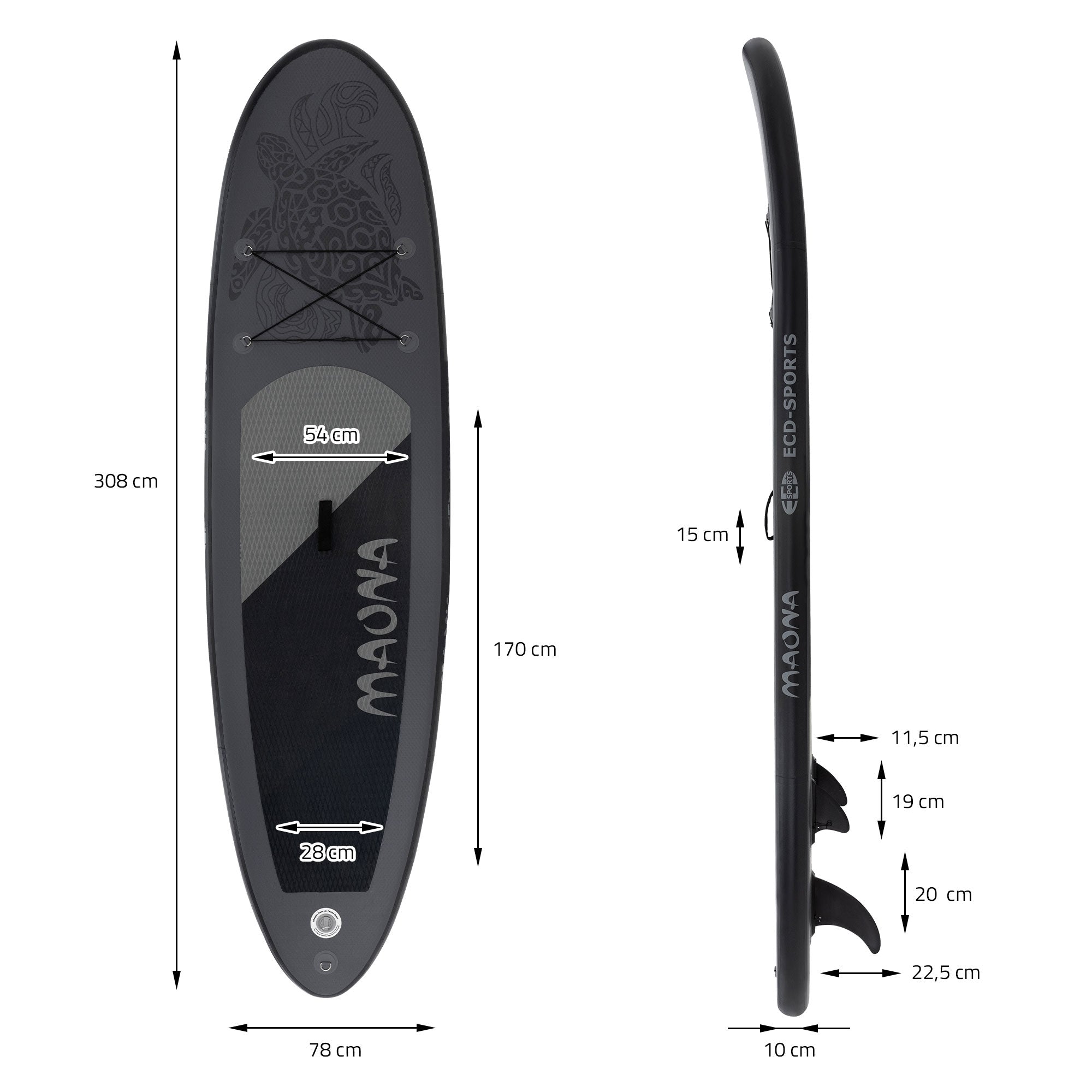 ECD Germany Maona paddle gonflable noir 308 cm + pompe