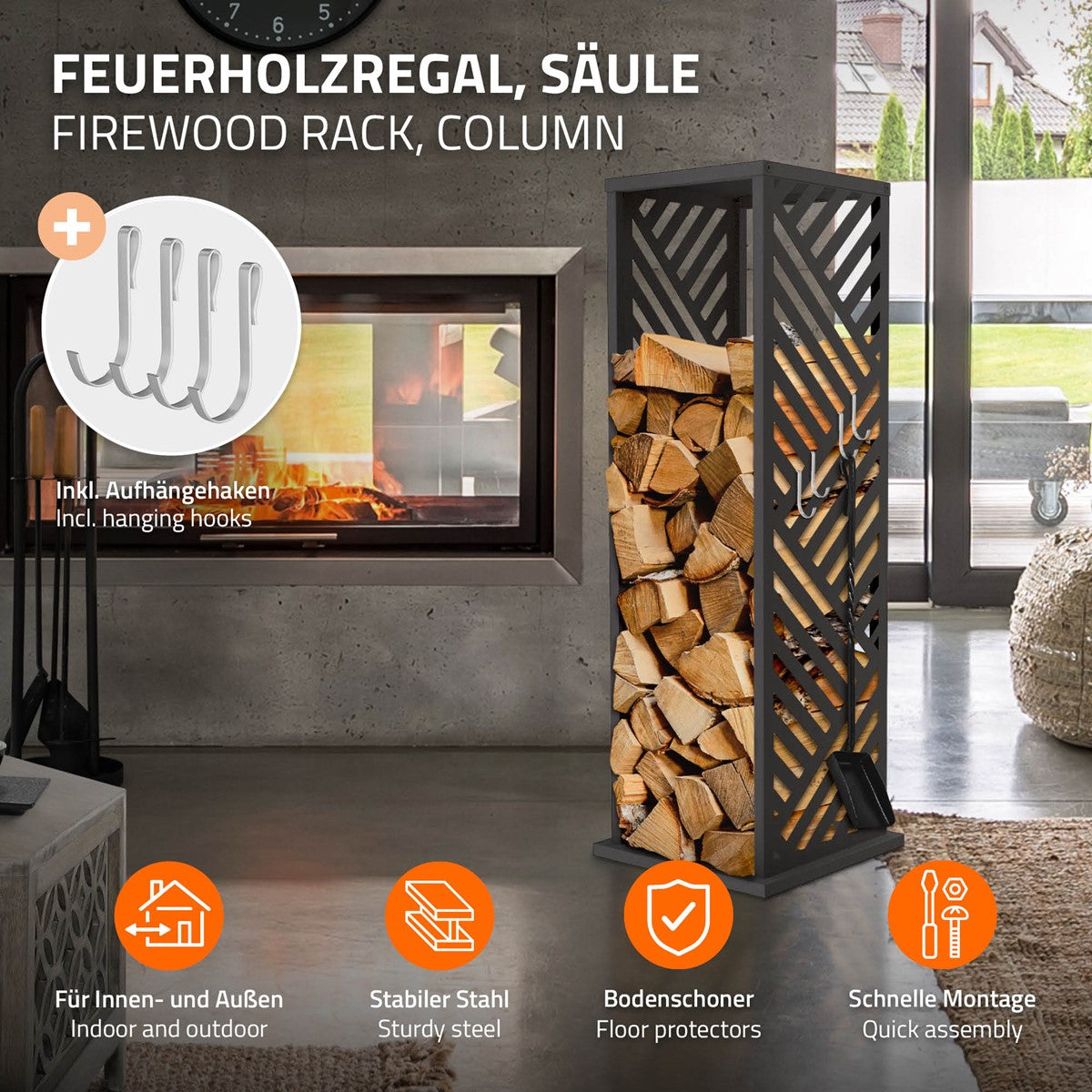 ECD Germany Garten range-bûches colonne 37,5x37,5x112 anthracite