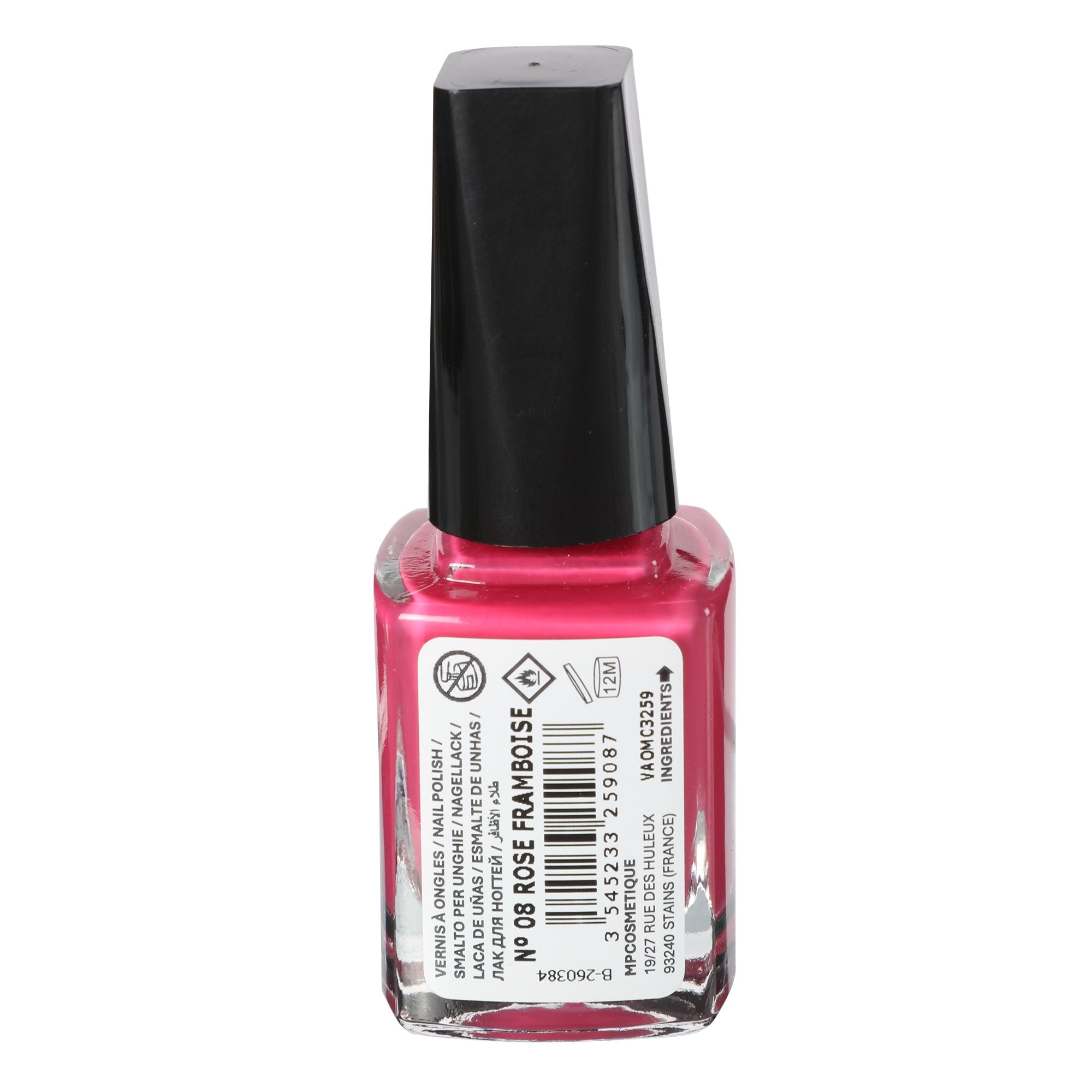 Vernis à ongles rose framboise couleur vive flacon